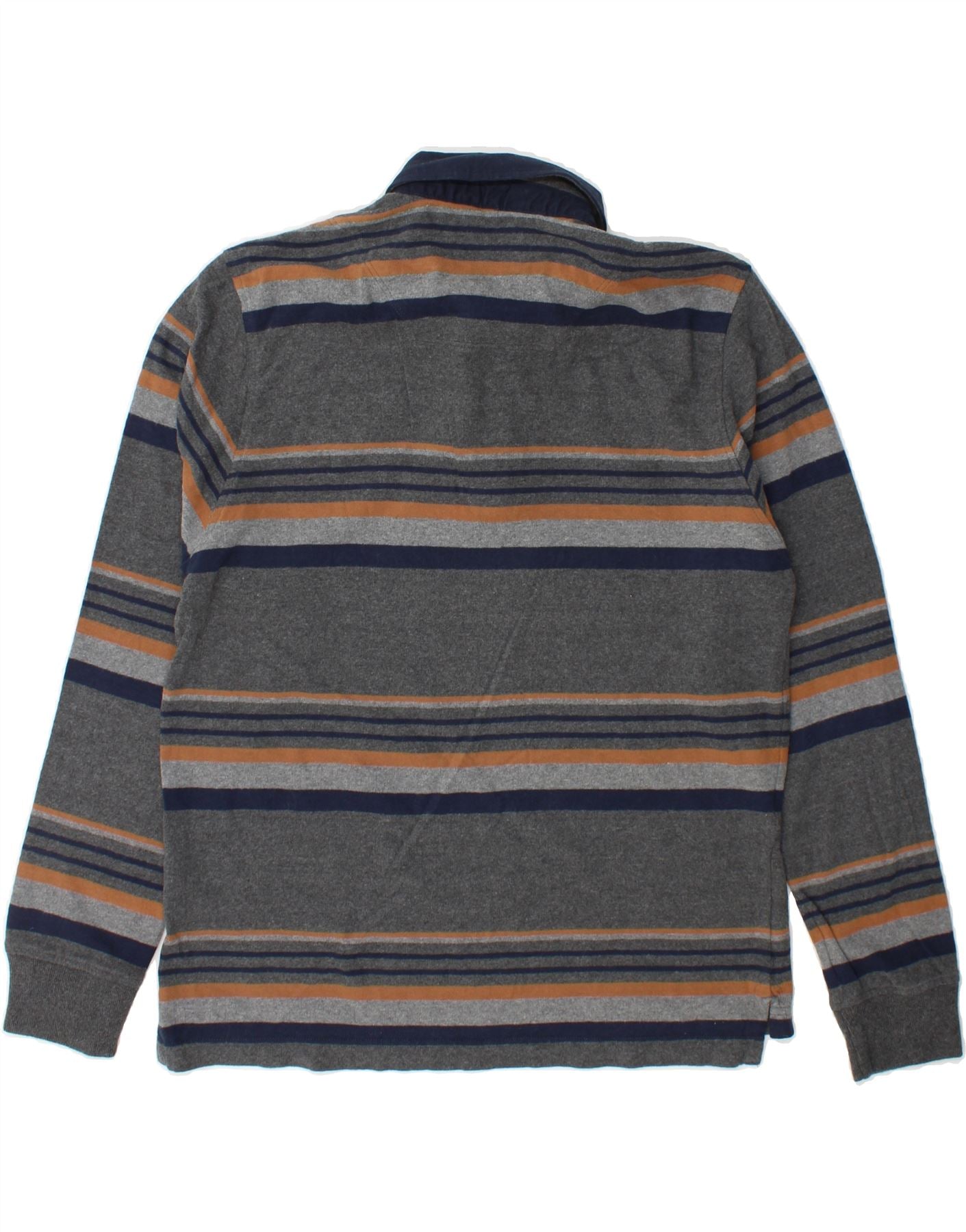 BLUE HARBOUR Mens Regular Fit Rugby Polo Shirt Small Grey Striped Vintage Blue Harbour and Second-Hand Blue Harbour from Messina Hembry