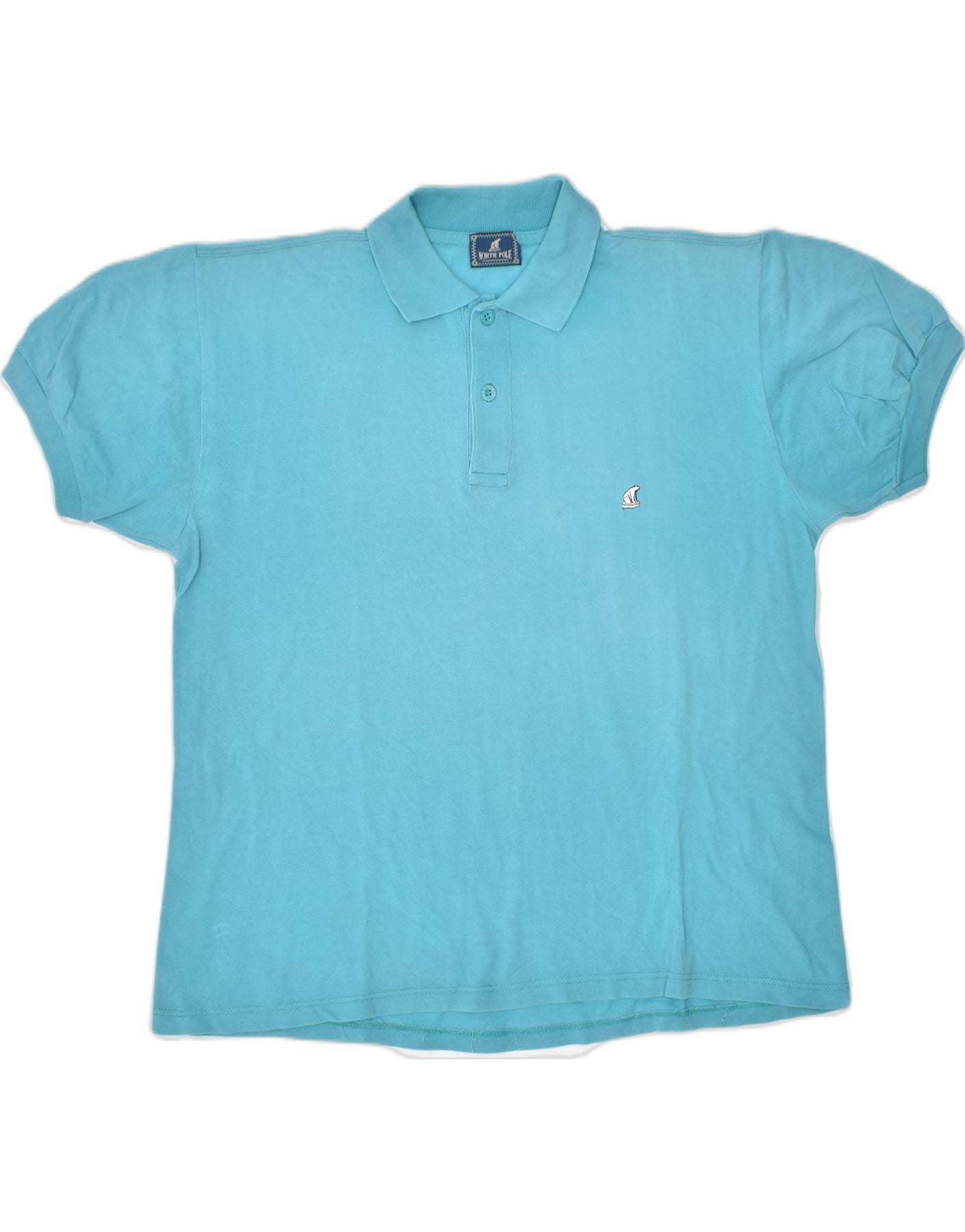 NORTH POLE Mens Polo Shirt Large Turquoise Cotton | Vintage | Thrift | Second-Hand | Used Clothing | Messina Hembry