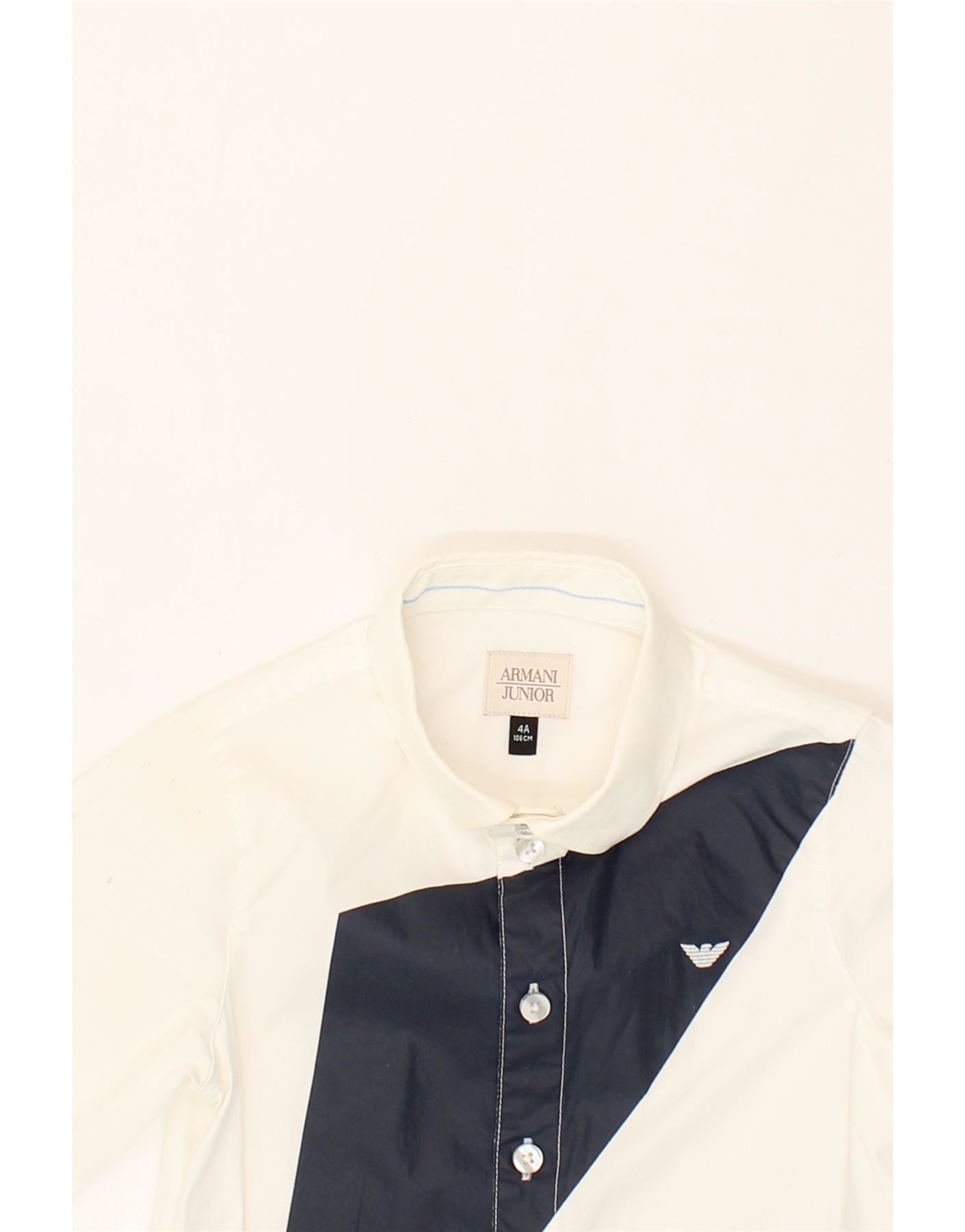 ARMANI JUNIOR Boys Shirt 3-4 Years White Colourblock Cotton Vintage Armani Junior and Second-Hand Armani Junior from Messina Hembry