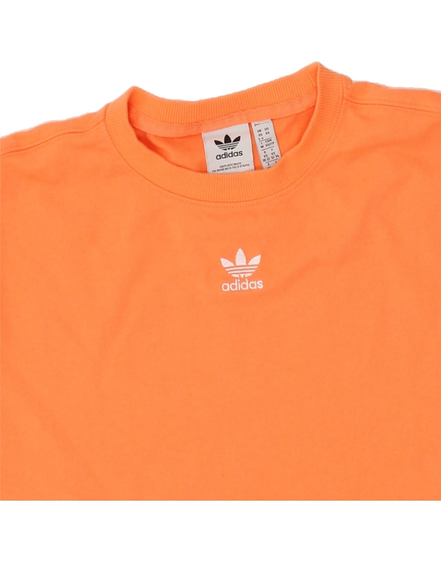 ADIDAS Womens Longline Oversized T-Shirt Top UK 4/6 XS Orange Cotton Vintage Adidas and Second-Hand Adidas from Messina Hembry