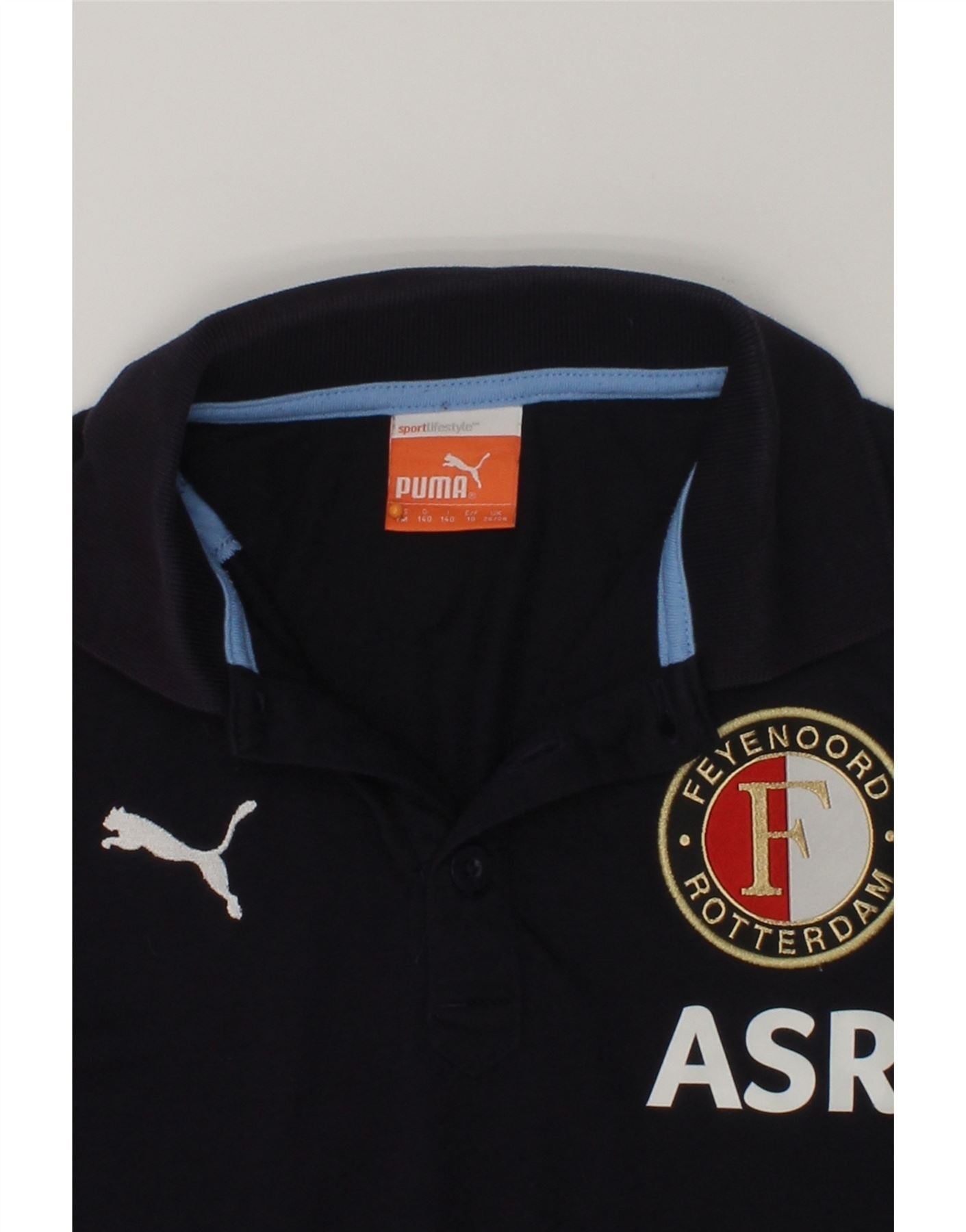 PUMA Boys Feyenoord Rotterdam Graphic Polo Shirt 9-10 Years Navy Blue | Vintage Puma | Thrift | Second-Hand Puma | Used Clothing | Messina Hembry