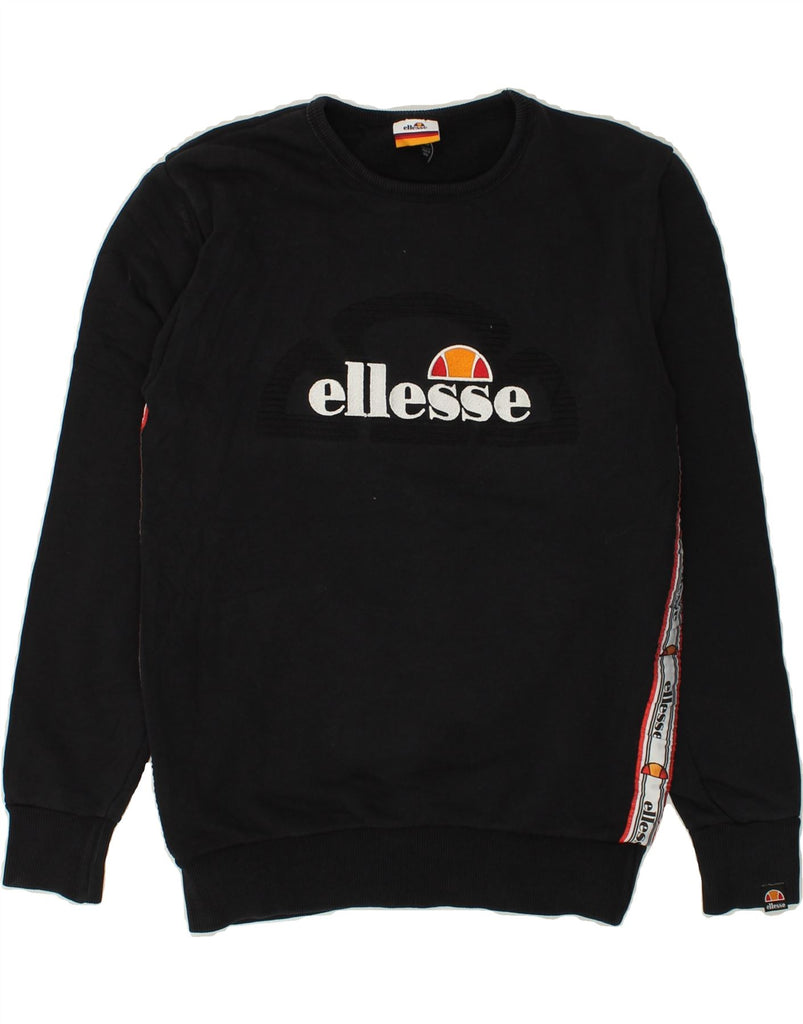 ELLESSE Mens Graphic Sweatshirt Jumper XS Black Cotton | Vintage Ellesse | Thrift | Second-Hand Ellesse | Used Clothing | Messina Hembry 