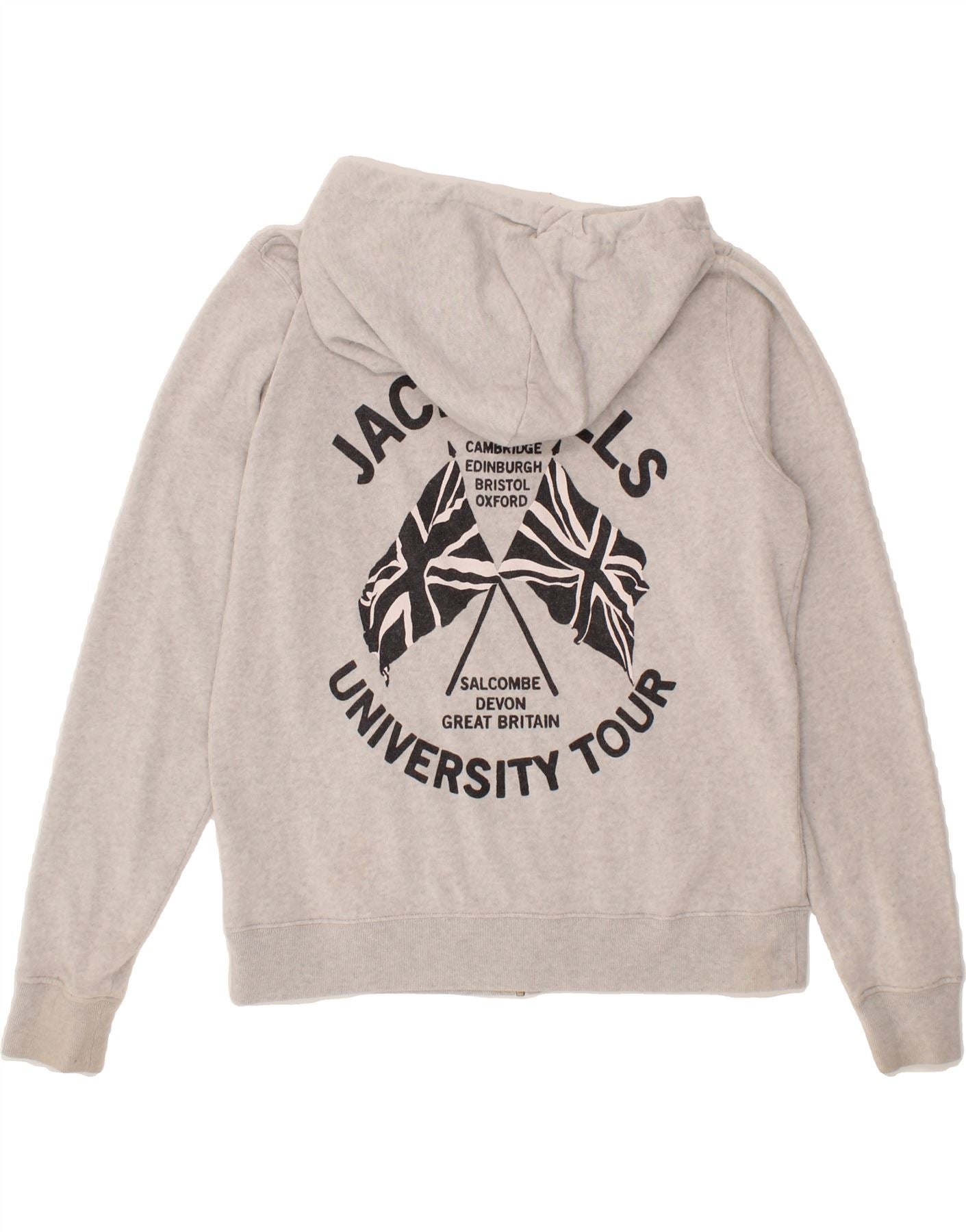 JACK WILLS Womens Graphic Zip Hoodie Sweater UK 14 Large Grey Cotton Vintage Jack Wills and Second-Hand Jack Wills from Messina Hembry