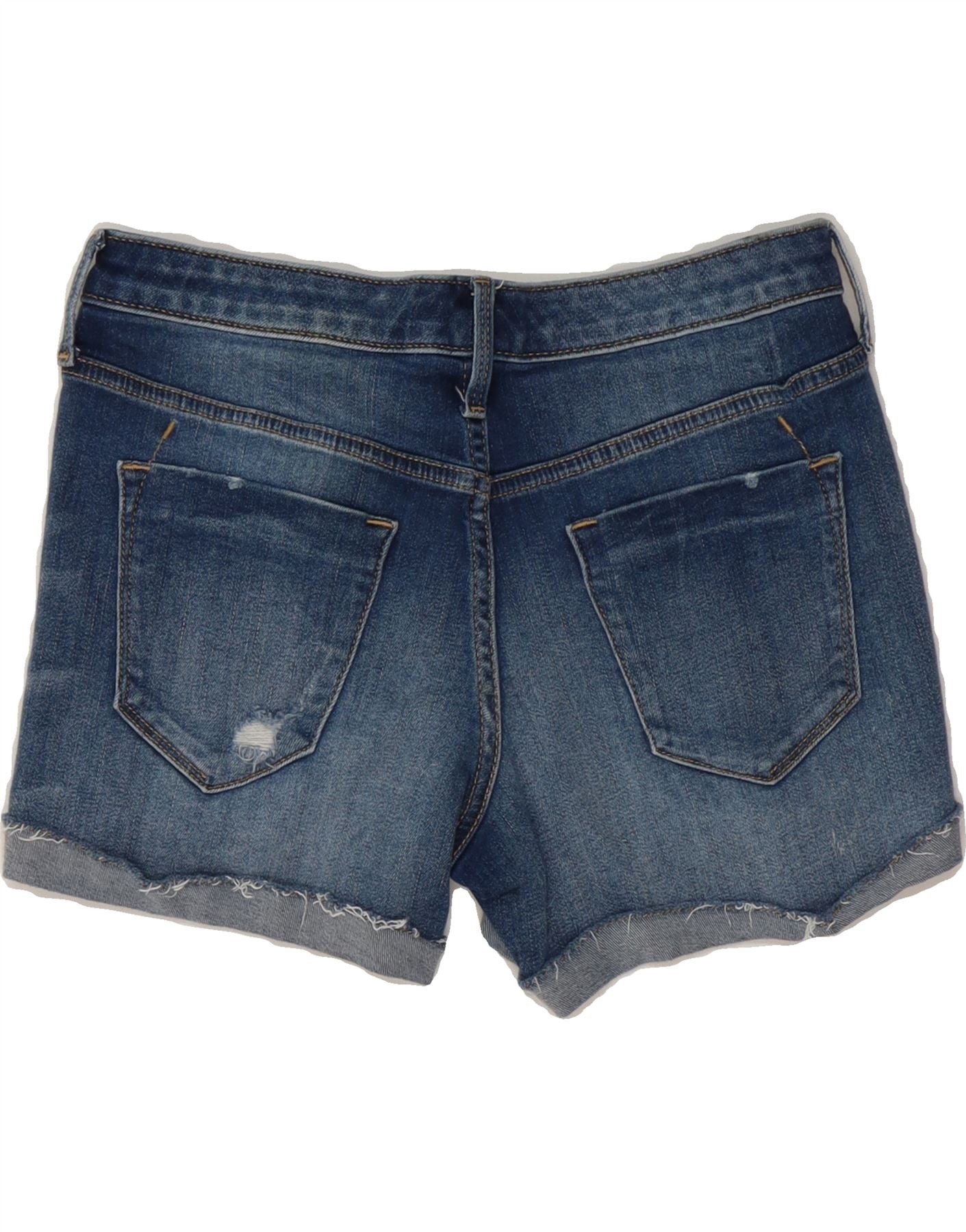 MOSSIMO Womens Mid Rise Distressed Denim Shorts US 2 XS W26 Blue Cotton Vintage Mossimo and Second-Hand Mossimo from Messina Hembry