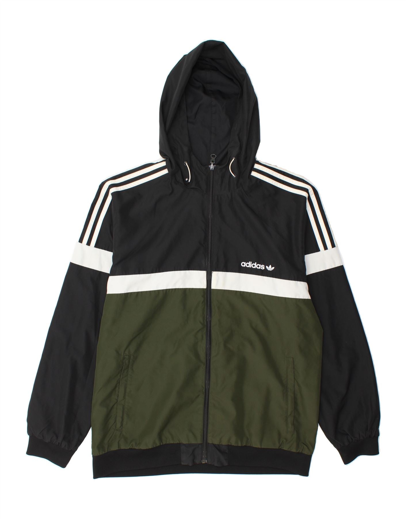 ADIDAS Mens Hooded Reversible Jacket UK 40 Large Black Colourblock Vintage Adidas and Second-Hand Adidas from Messina Hembry