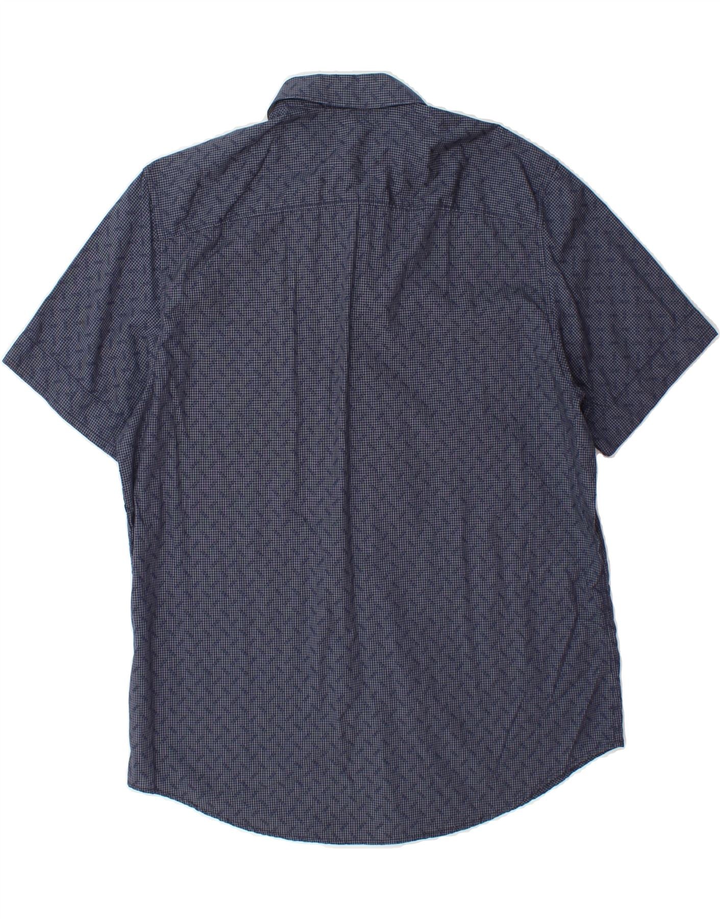 CALVIN KLEIN Mens Short Sleeve Shirt Large Navy Blue Check Cotton Vintage Calvin Klein and Second-Hand Calvin Klein from Messina Hembry