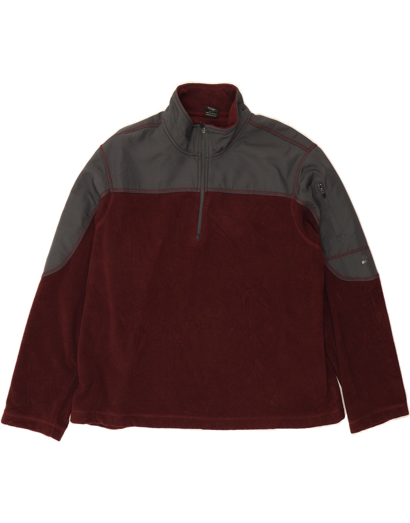 STARTER Mens Zip Neck Fleece Jumper XL Burgundy Colourblock Polyester Vintage Starter and Second-Hand Starter from Messina Hembry
