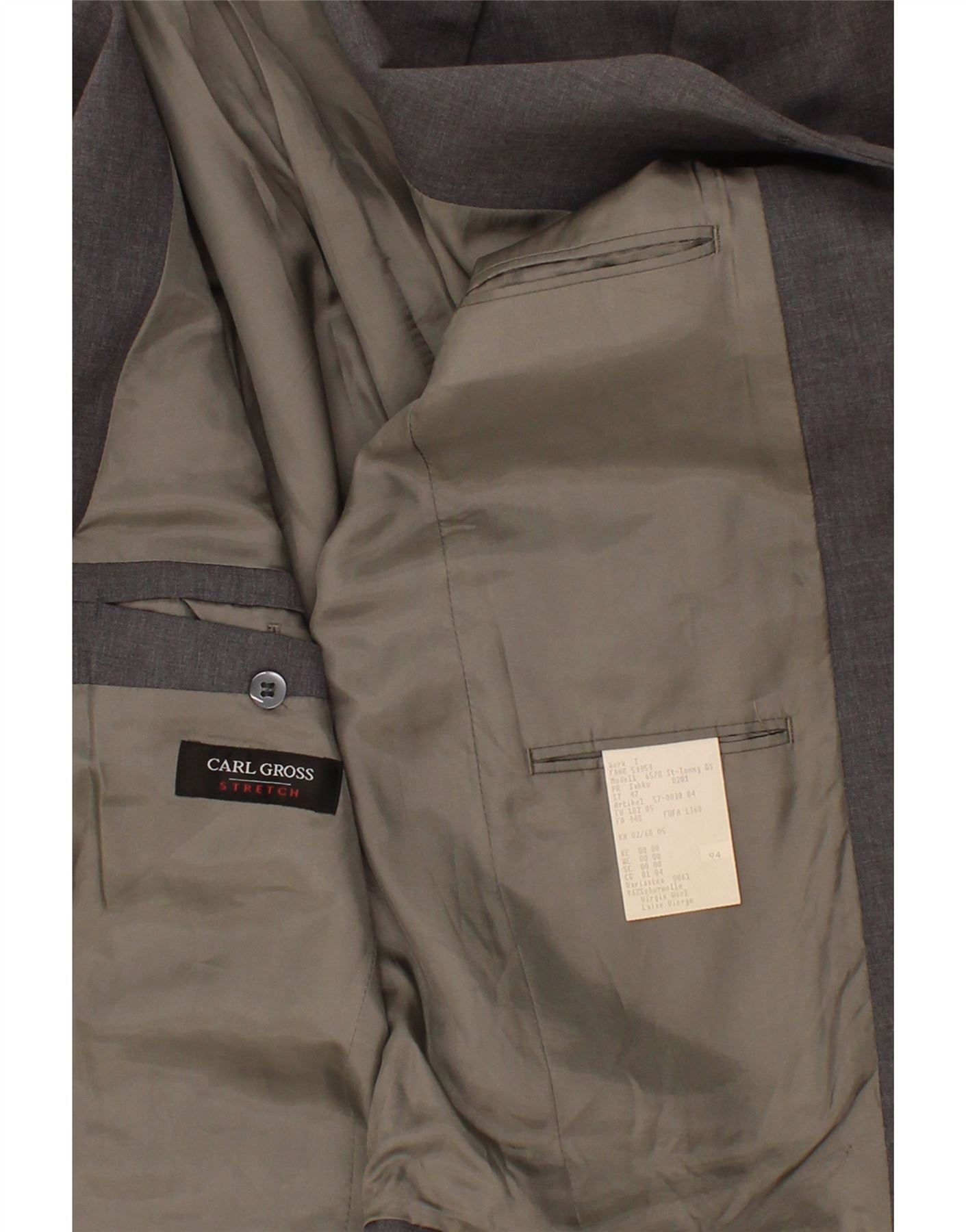 CARL GROSS Mens 3 Button Blazer Jacket UK 40 Large Grey Lambswool Vintage Carl Gross and Second-Hand Carl Gross from Messina Hembry