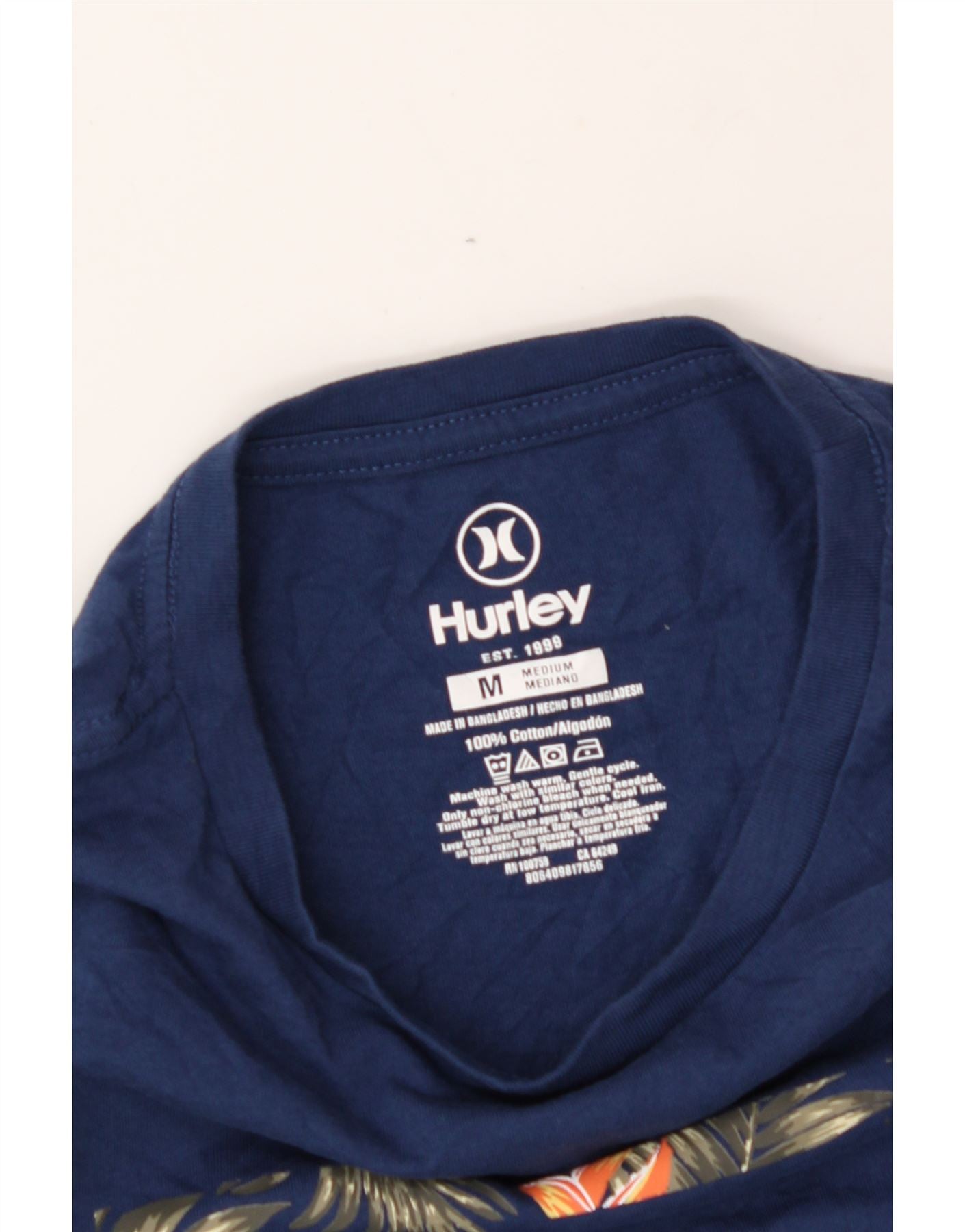 HURLEY Mens Graphic T-Shirt Top Medium Navy Blue Cotton Vintage Hurley and Second-Hand Hurley from Messina Hembry