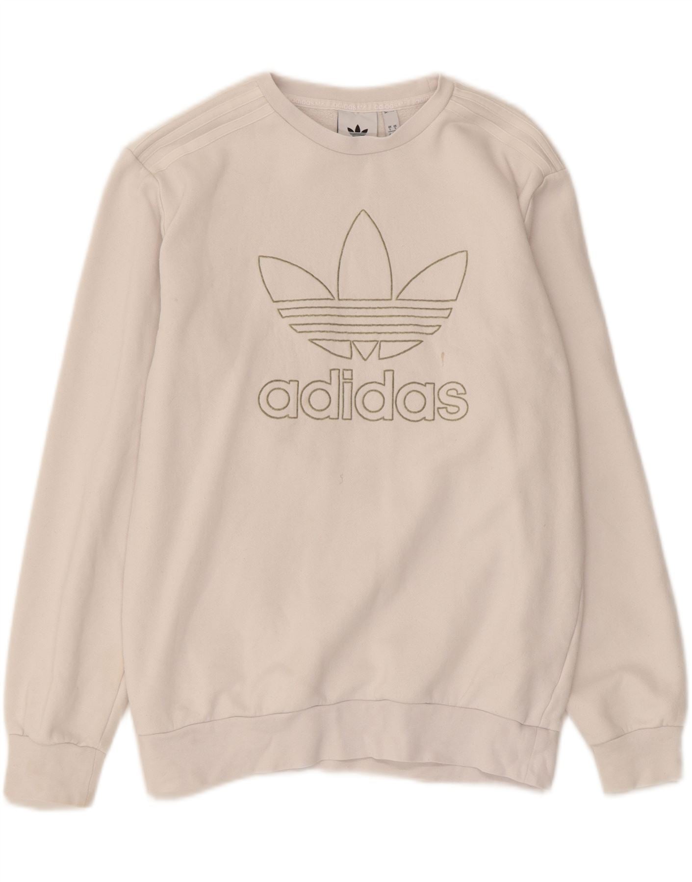 ADIDAS Mens Graphic Sweatshirt Jumper Small White Cotton Vintage Adidas and Second-Hand Adidas from Messina Hembry