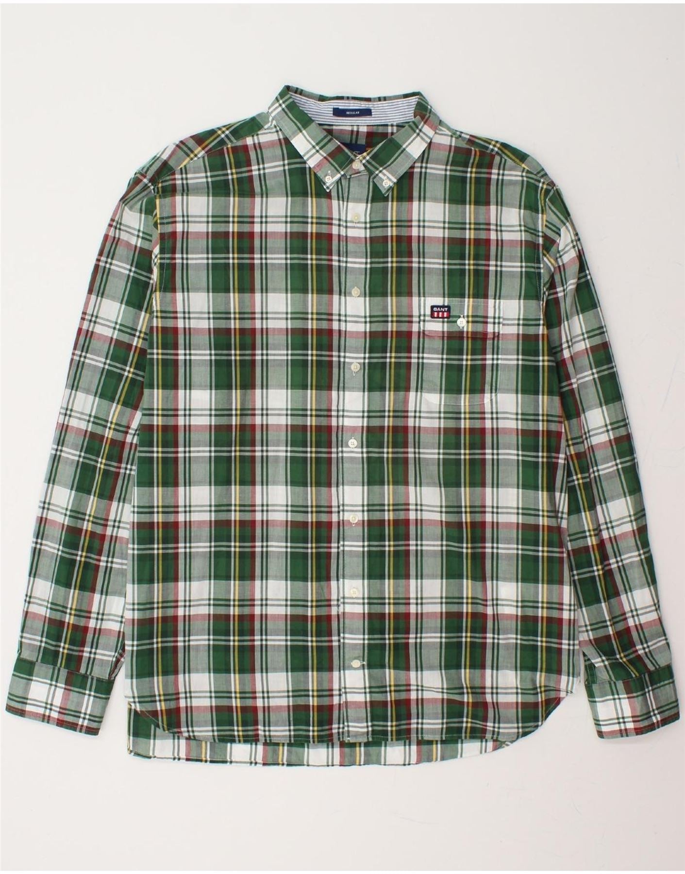 GANT Mens Shirt Size 45/46 18  2XL Green Check Cotton Vintage Gant and Second-Hand Gant from Messina Hembry