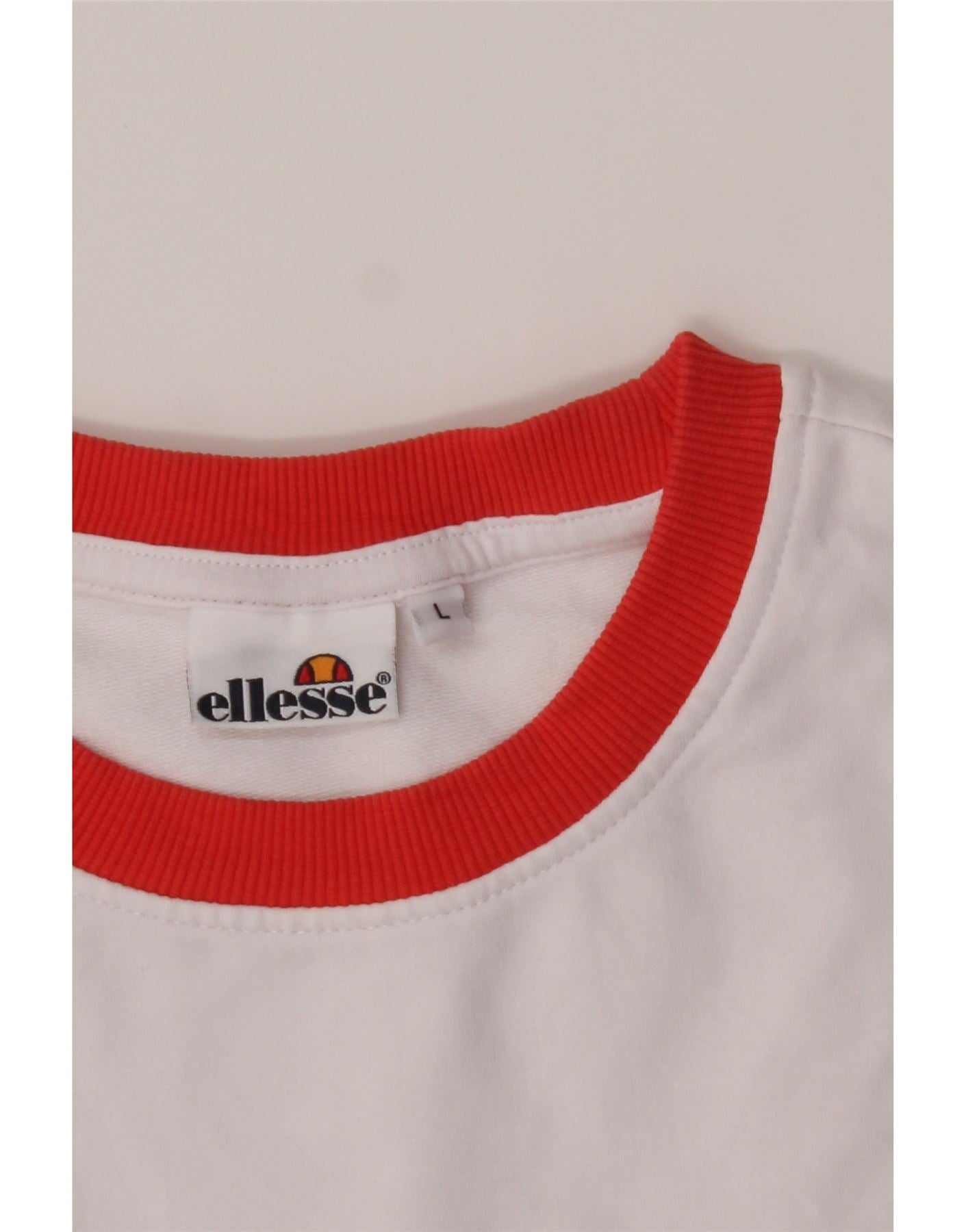 ELLESSE Womens Graphic Sweatshirt Jumper UK 16 Large White Colourblock Vintage Ellesse and Second-Hand Ellesse from Messina Hembry