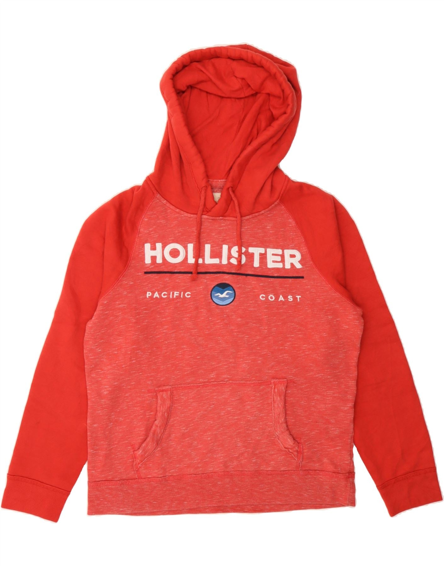 HOLLISTER Mens Graphic Hoodie Jumper Small Red Flecked Cotton Vintage Hollister and Second-Hand Hollister from Messina Hembry