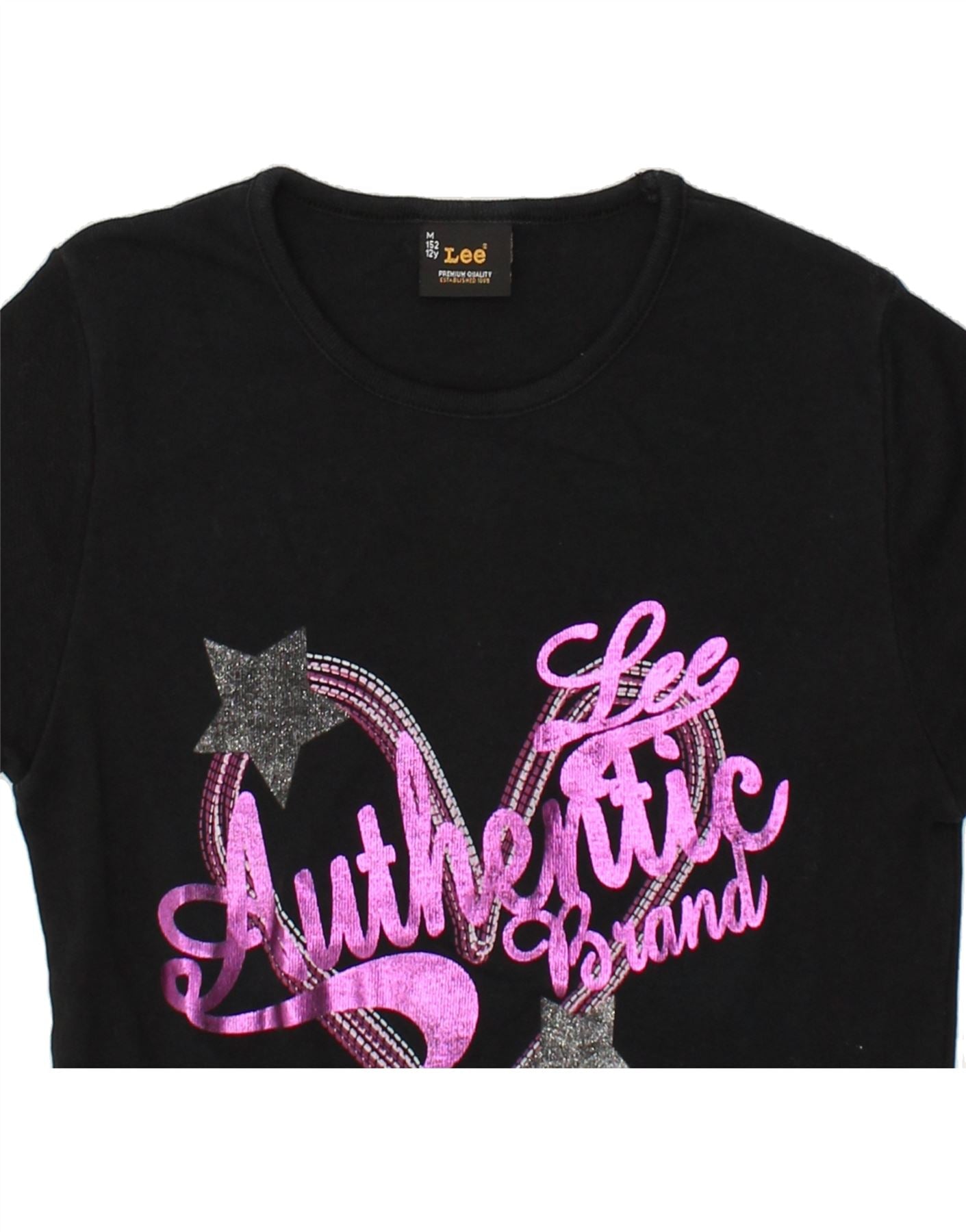 LEE Girls Graphic T-Shirt Top 11-12 Years Black Cotton | Vintage Lee | Thrift | Second-Hand Lee | Used Clothing | Messina Hembry