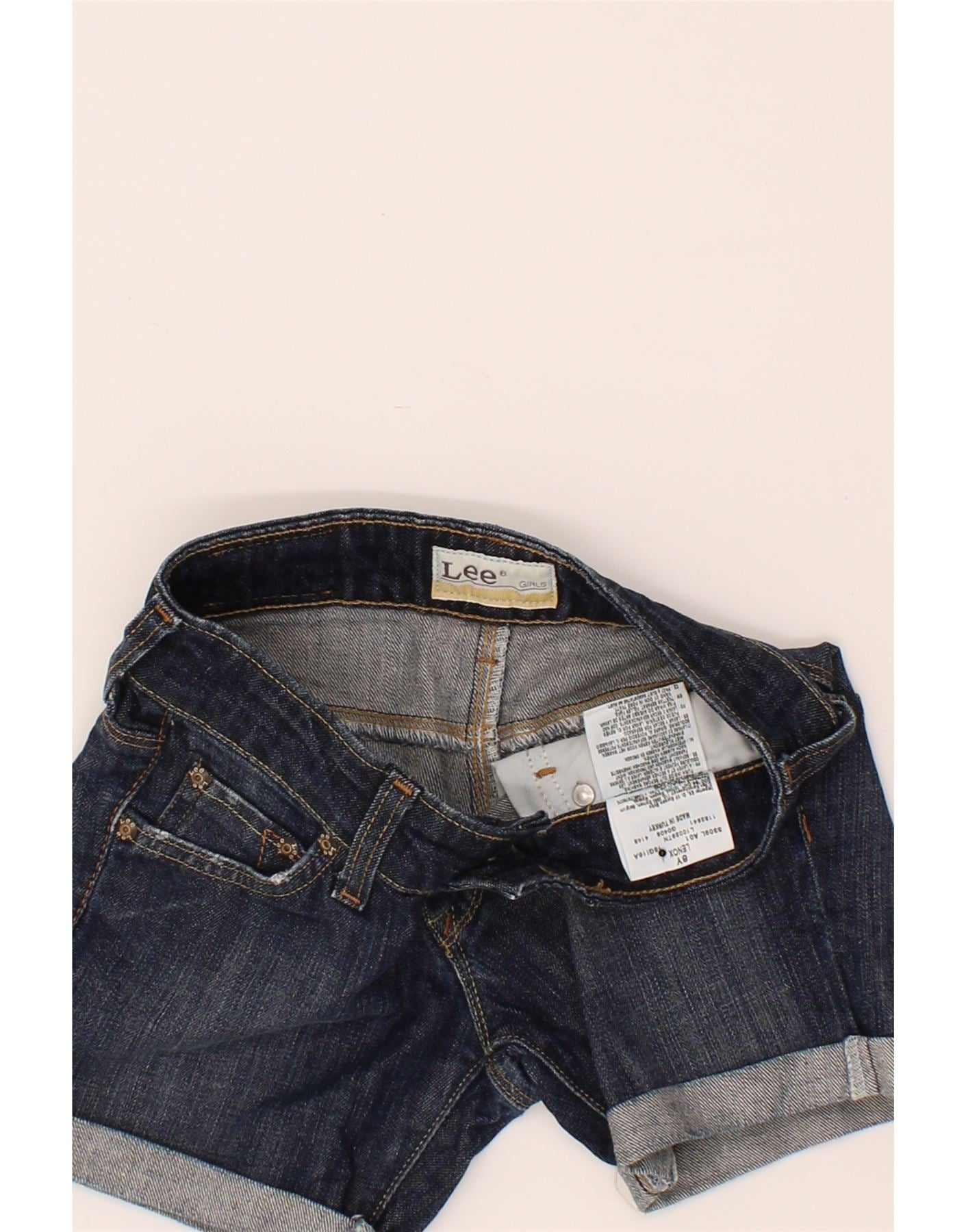 LEE Girls Denim Shorts 7-8 Years W24  Navy Blue Cotton Vintage Lee and Second-Hand Lee from Messina Hembry