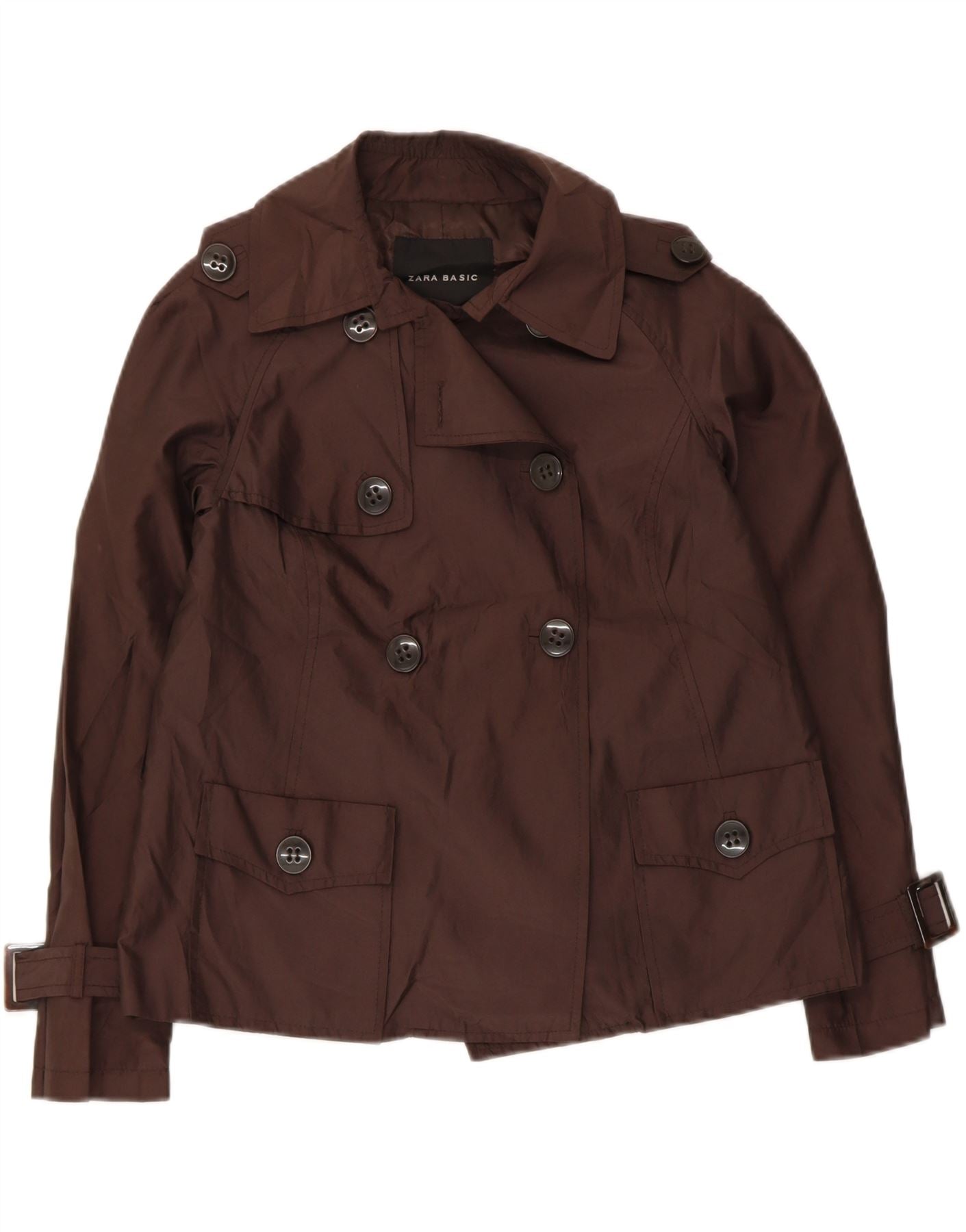 ZARA Womens Short Trench Coat UK 18 XL Brown Polyester Vintage Zara and Second-Hand Zara from Messina Hembry