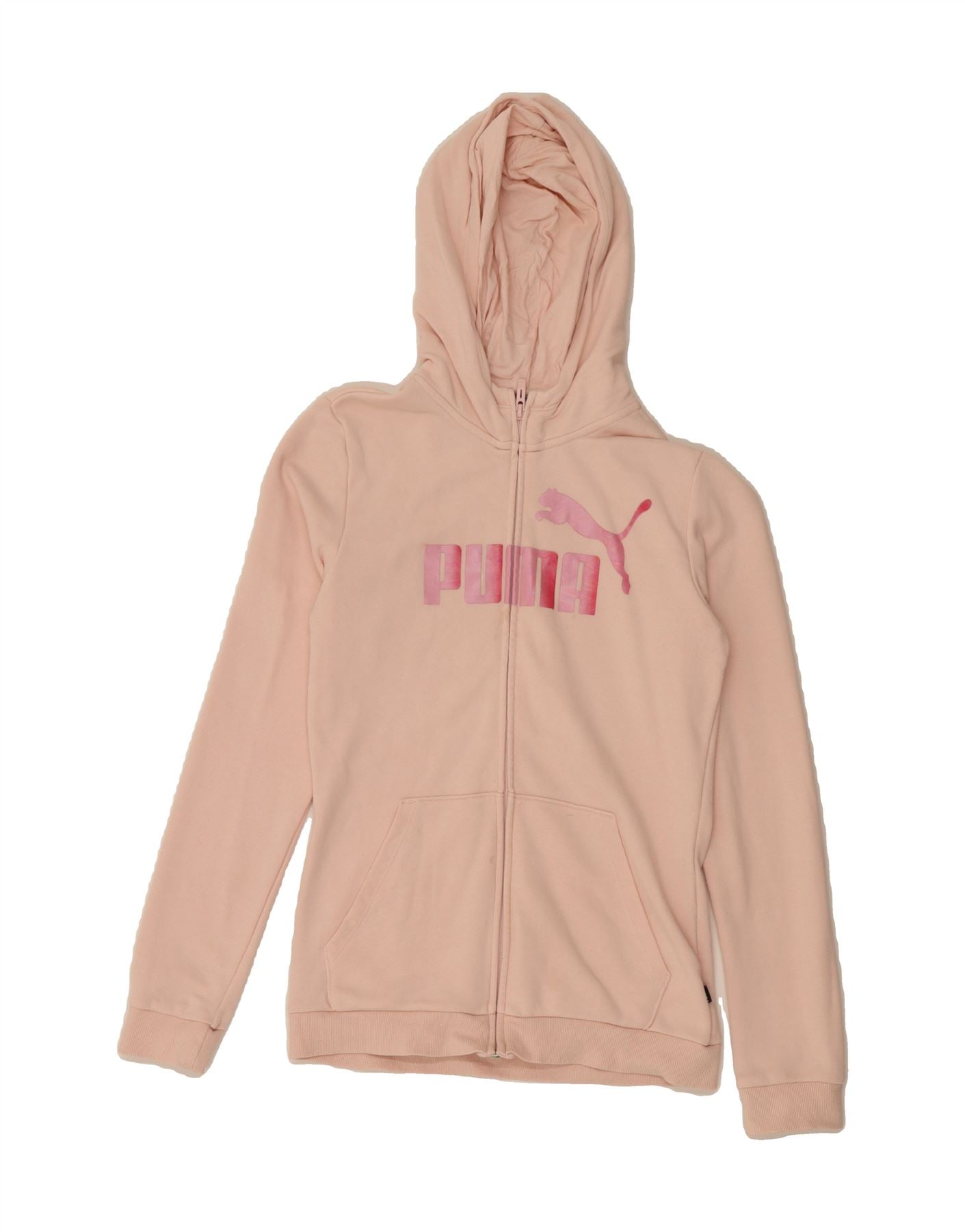 PUMA Girls Graphic Zip Hoodie Sweater 15-16 Years Pink Cotton Vintage Puma and Second-Hand Puma from Messina Hembry
