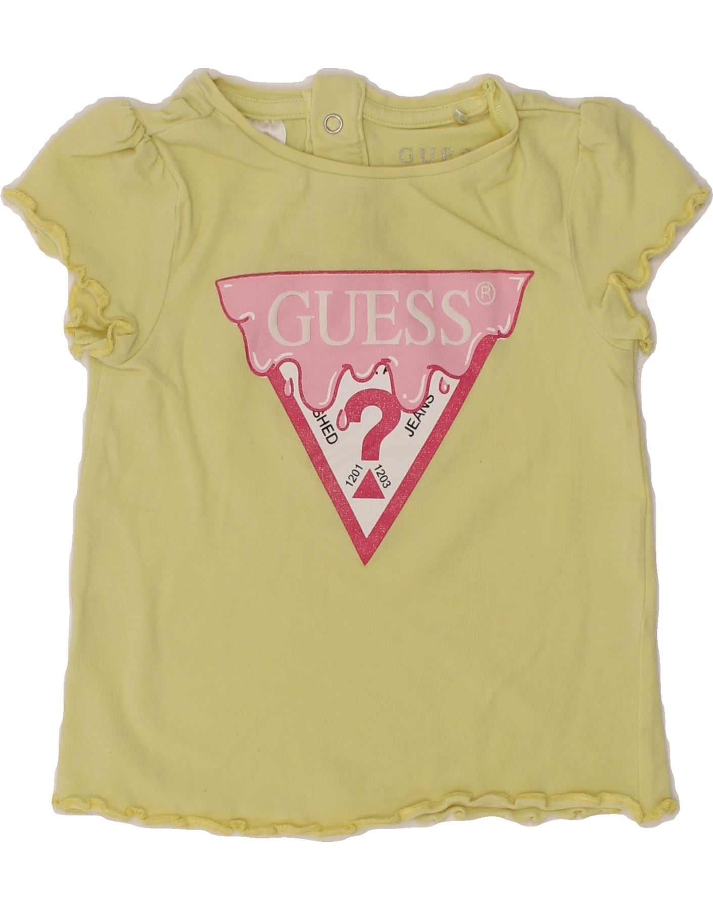 GUESS Baby Girls Graphic T-Shirt Top 12-18 Months Yellow Vintage Guess and Second-Hand Guess from Messina Hembry