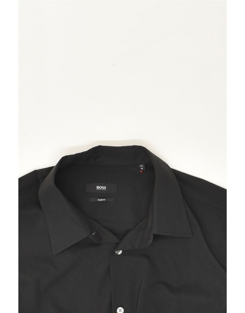 HUGO BOSS Mens Slim Fit Shirt Size 41 16 Large Black Cotton | Vintage Hugo Boss | Thrift | Second-Hand Hugo Boss | Used Clothing | Messina Hembry 