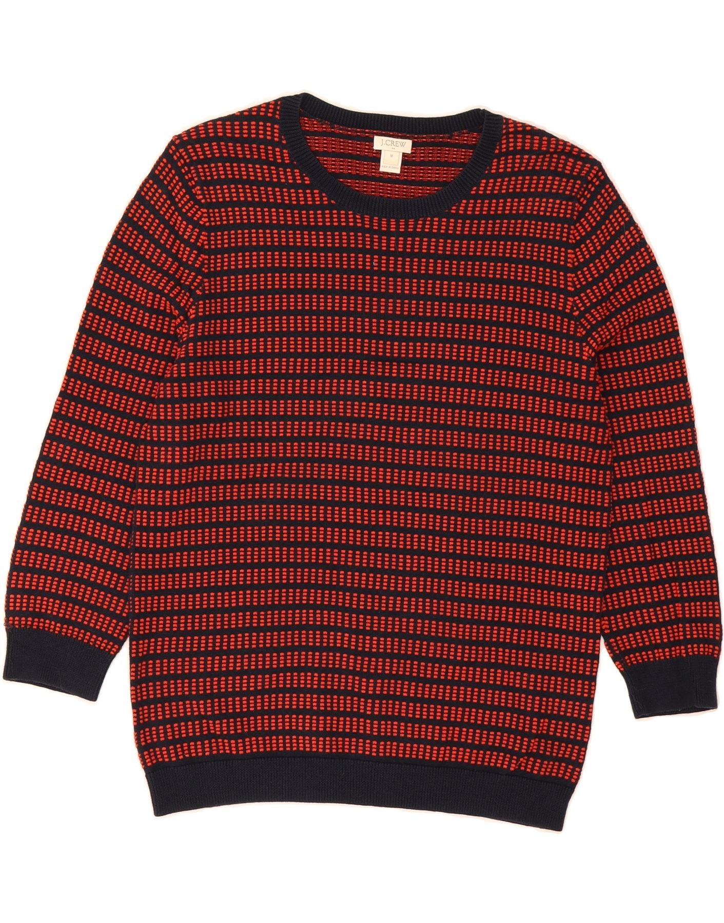 J. CREW Womens Crew Neck Jumper Sweater UK 14 Medium Red Striped Cotton Vintage J. Crew and Second-Hand J. Crew from Messina Hembry