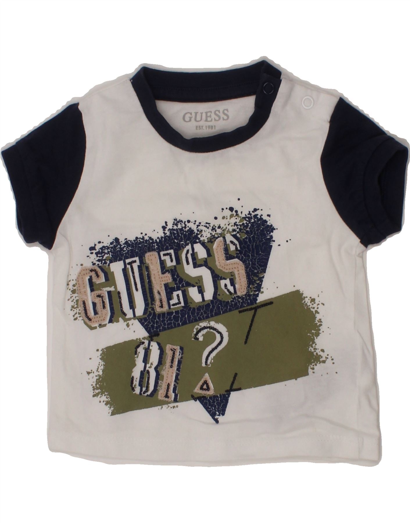 GUESS Baby Boys Graphic T-Shirt Top 0-3 Months White Colourblock Cotton Vintage Guess and Second-Hand Guess from Messina Hembry