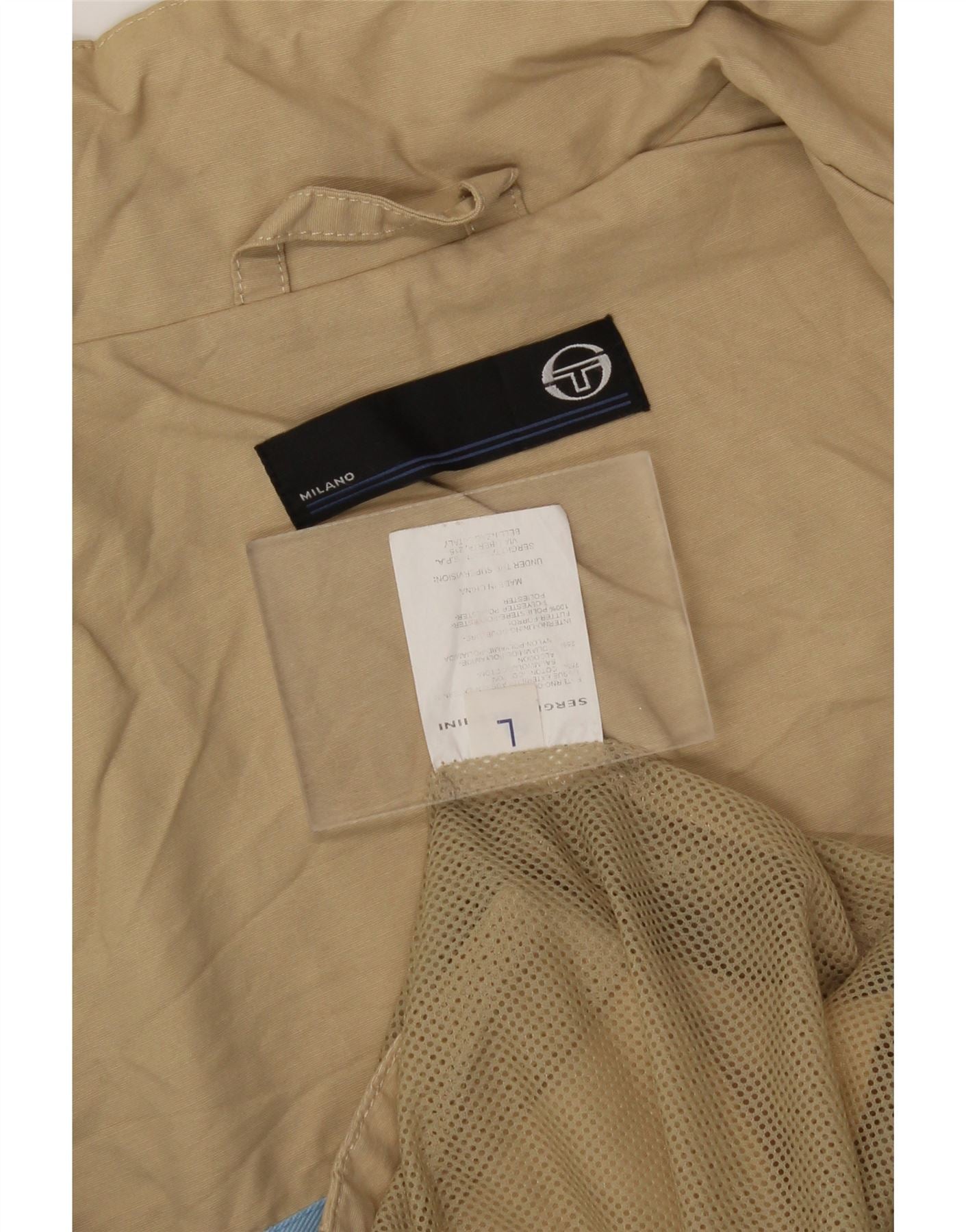 SERGIO TACCHINI Mens Milano Windbreaker Jacket UK 40 Large Beige Cotton Vintage Sergio Tacchini and Second-Hand Sergio Tacchini from Messina Hembry