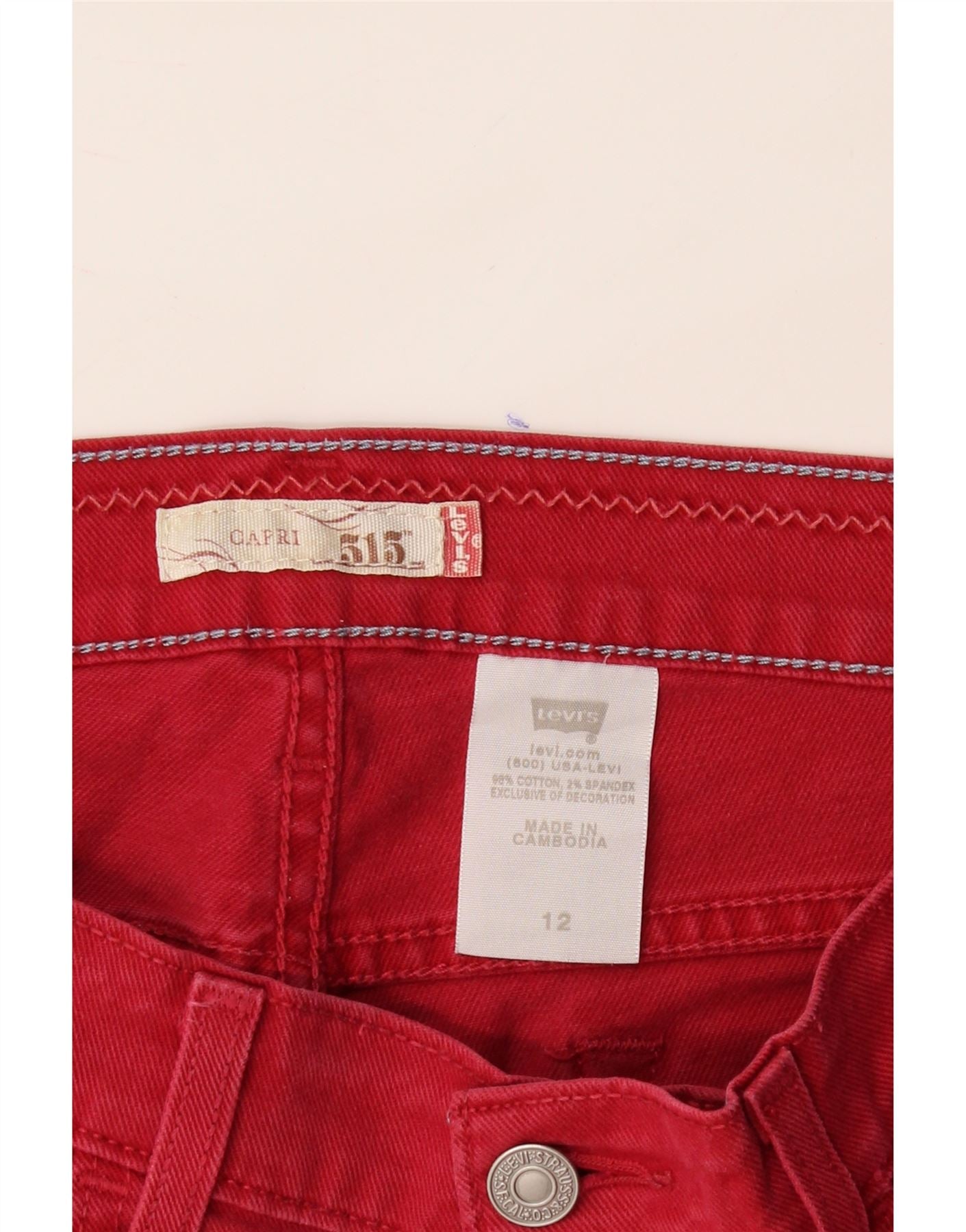 LEVI'S Womens 515 Capri Jeans US 12 Large W34 L20 Red Cotton Vintage Levi's and Second-Hand Levi's from Messina Hembry