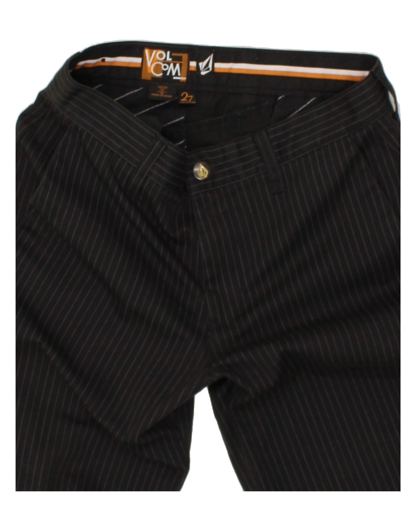 VOLCOM Boys Straight Chino Trousers 13-14 Years W27 L27  Black Striped Vintage Volcom and Second-Hand Volcom from Messina Hembry