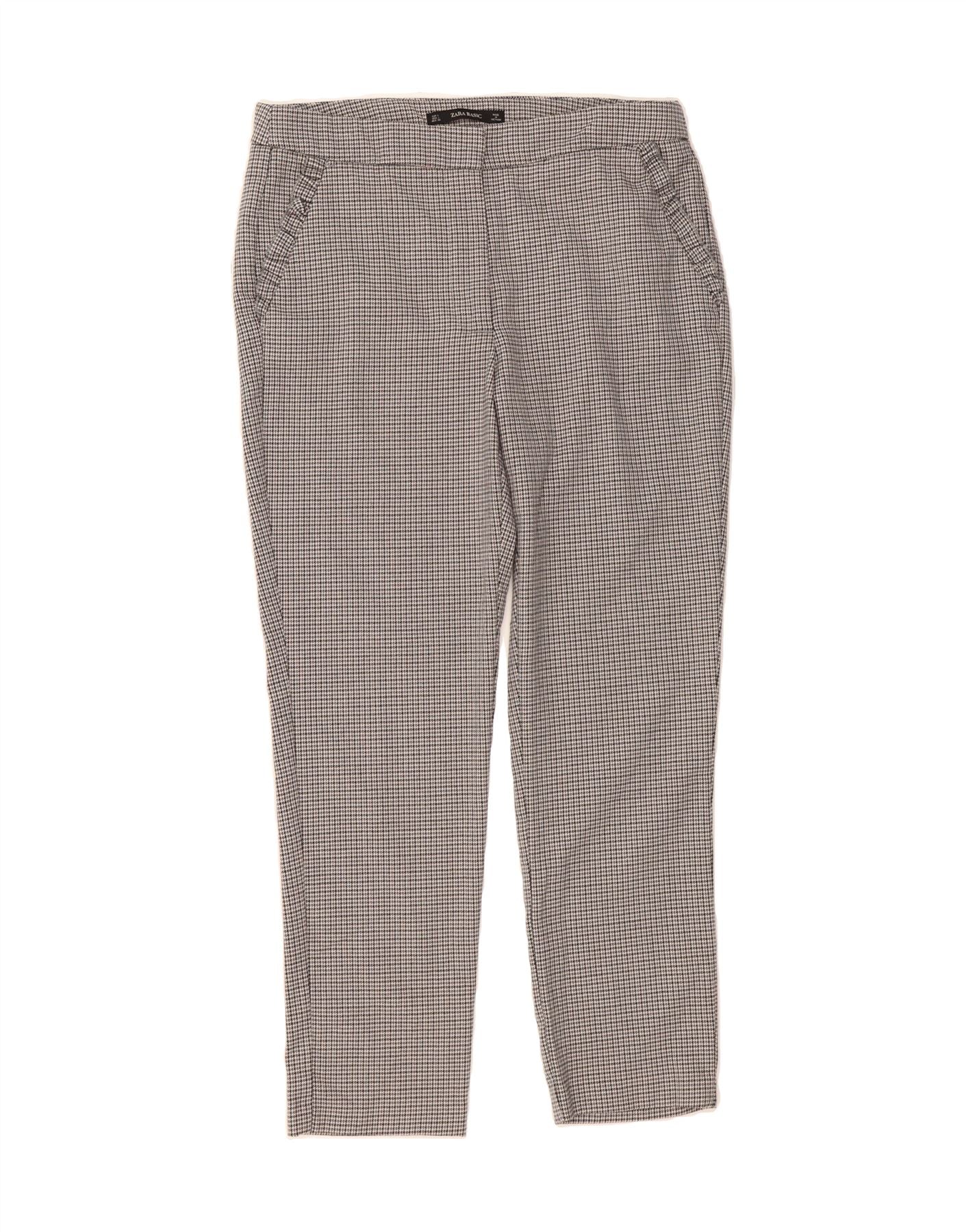 ZARA Womens Slim Cropped Trousers Large W30 L26 Grey Houndstooth Polyester Vintage Zara and Second-Hand Zara from Messina Hembry