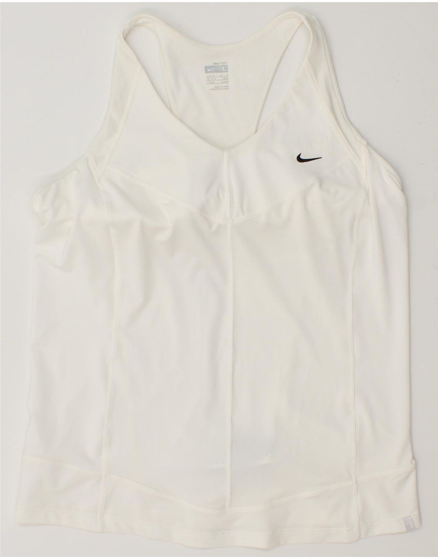 NIKE Womens Vest Top UK 16/18 Large White Polyester Vintage Nike and Second-Hand Nike from Messina Hembry