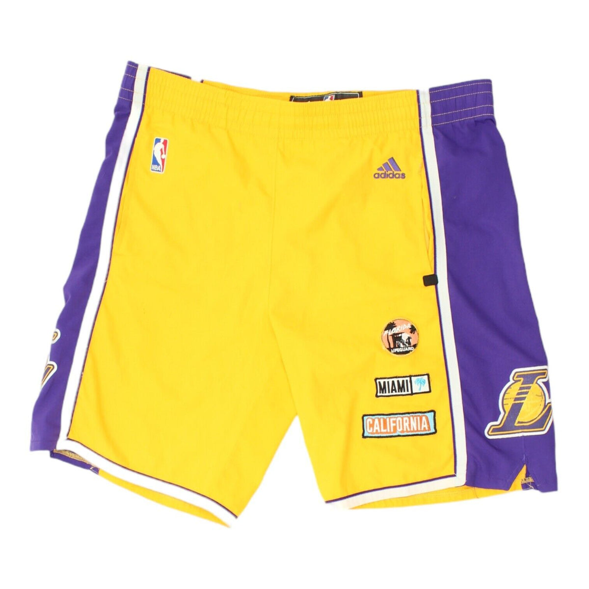 Pantaloncini Adidas gialli da uomo LA Lakers Bagnino di abbigliamento sportivo da basket retro NBA Abbigliamento vintage e di seconda mano online Messina Hembry