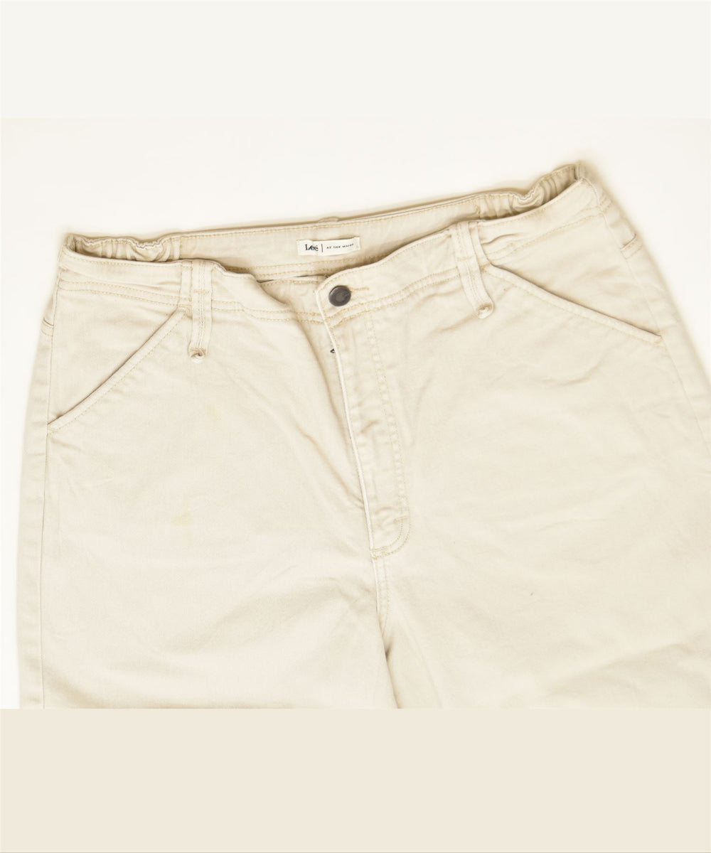 LEE Womens Capri Straight Jeans US 14 XL W34 L20 Off White Cotton
