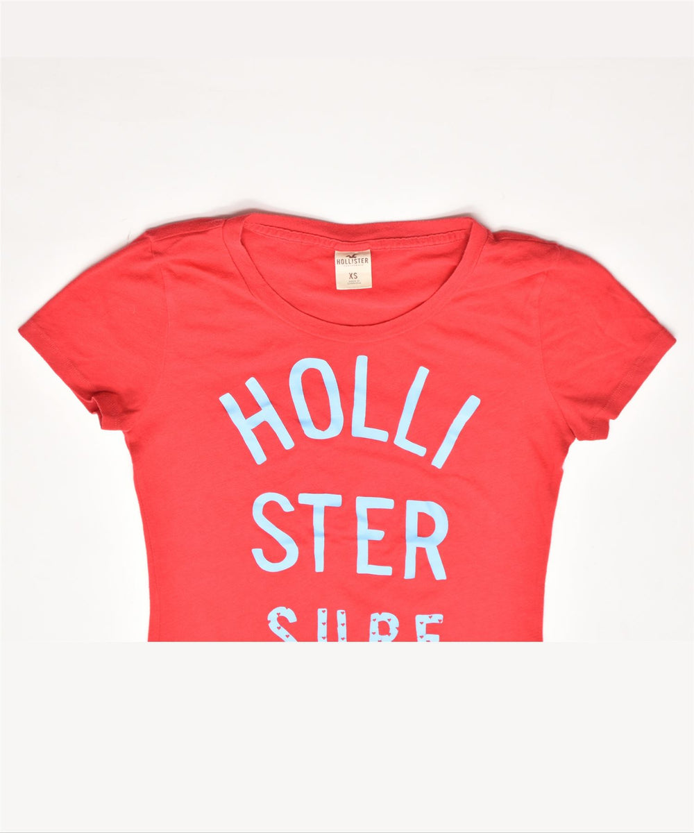 HOLLISTER Womens California Graphic T-Shirt Top UK 6 XS Red Cotton, Vintage & Second-Hand Clothing Online