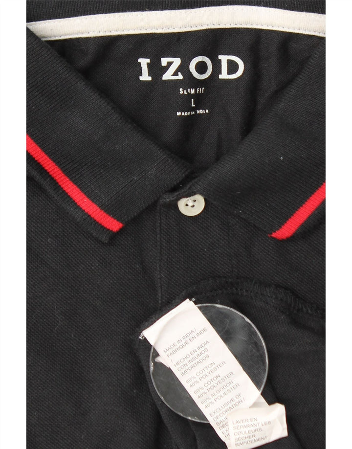 IZOD Mens Slim Fit Polo Shirt Large Black Cotton