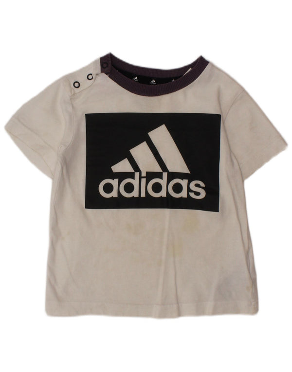 ADIDAS Baby Boys Graphic T-Shirt Top 12-18 Months White Colourblock Cotton