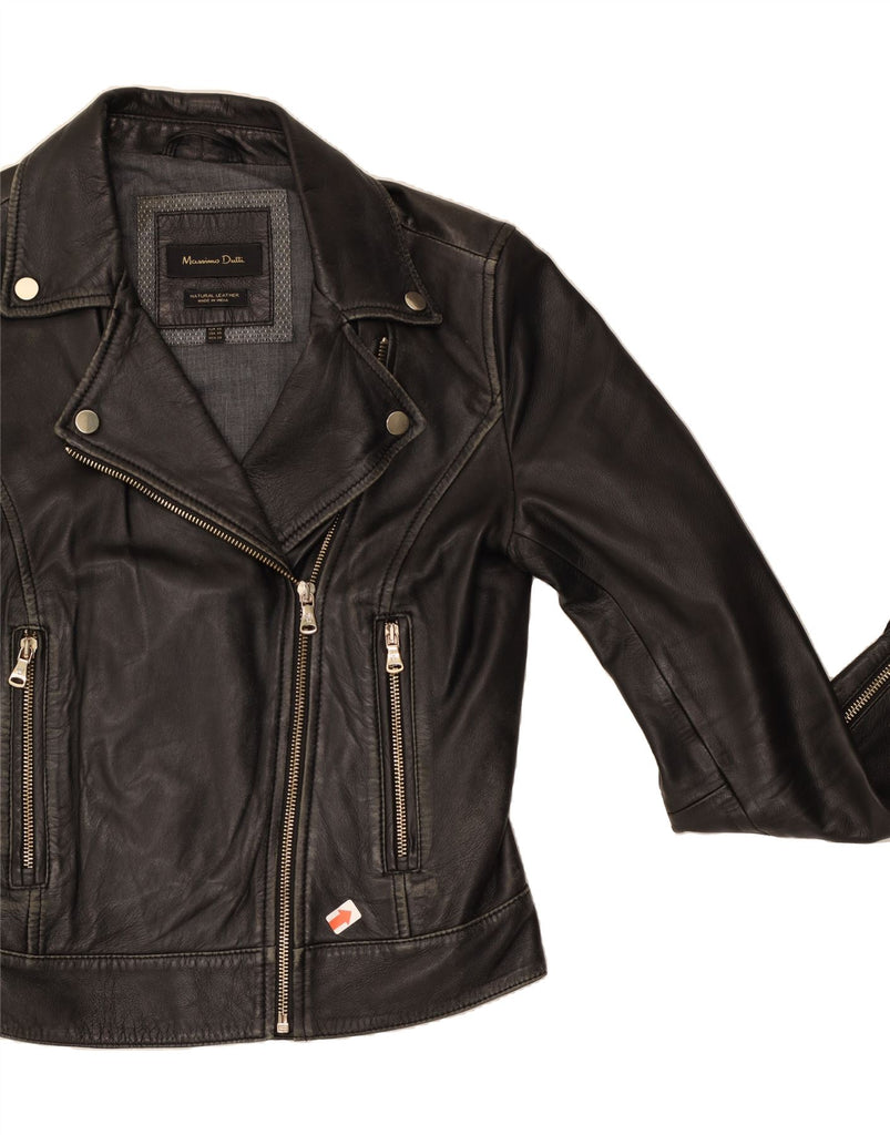 MASSIMO DUTTI Womens Leather Biker Jacket UK 6 XS Black Leather Vintage Massimo Dutti and Second-Hand Massimo Dutti from Messina Hembry 