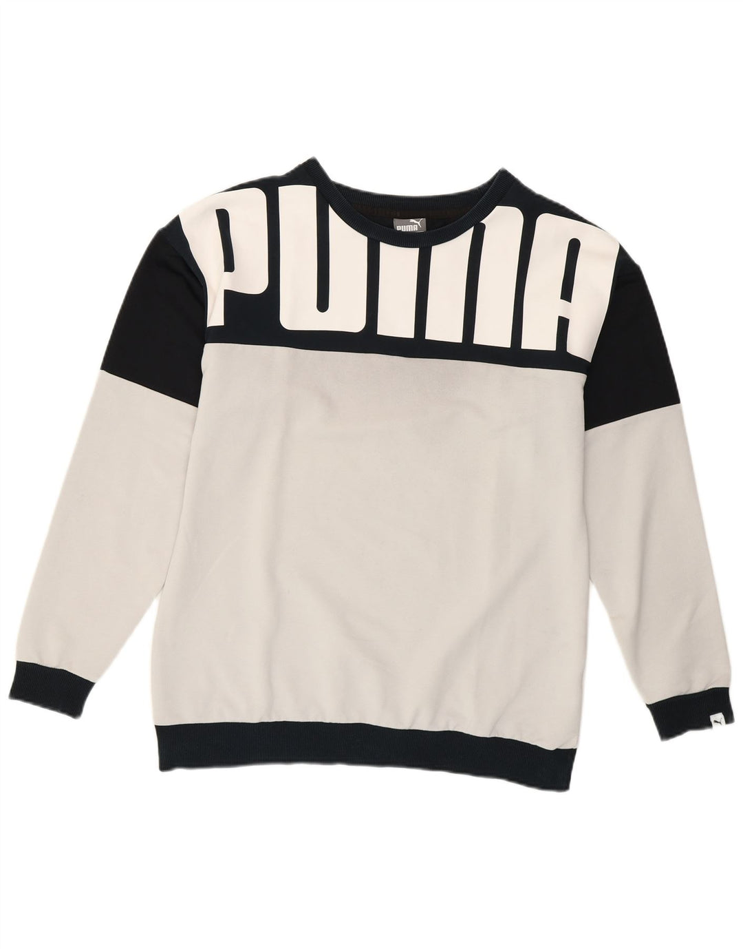 Puma Womens Graphic Sweatshirt Jumper UK 12 Medium White Colourblock