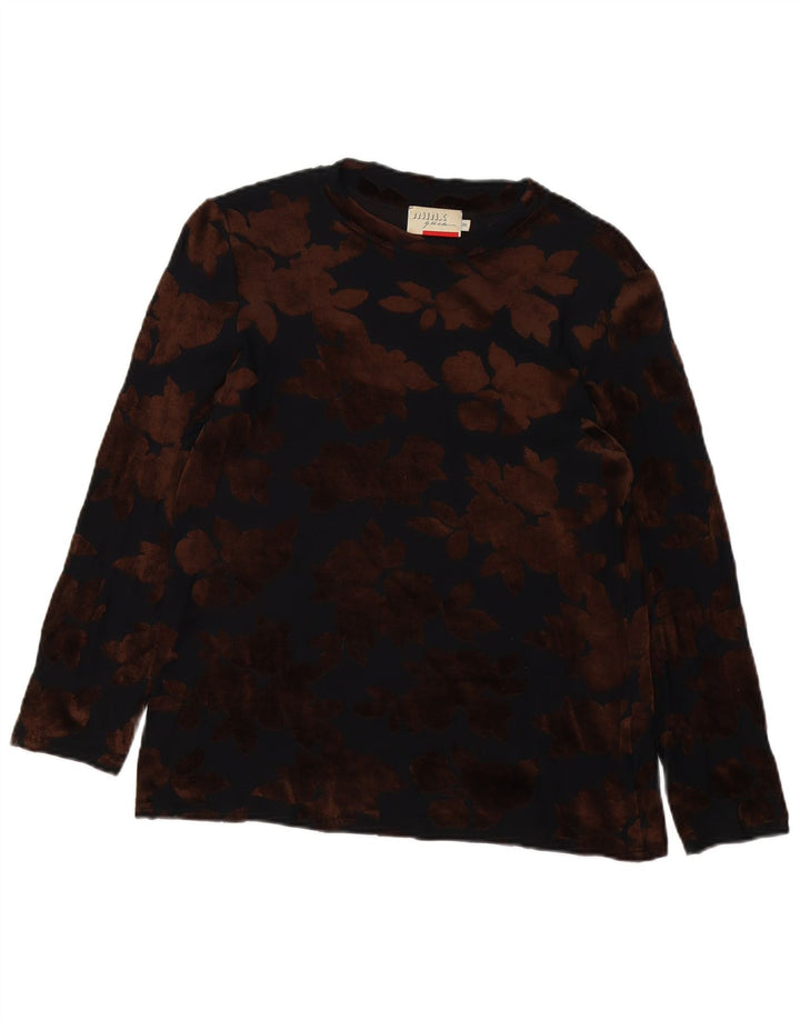 MINX BY EVA LUTZ Womens Velour Top Long Sleeve EU 38 Medium Black Floral