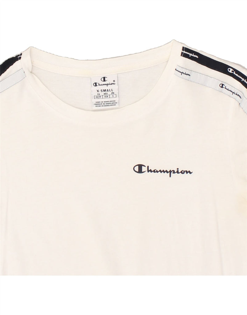 CHAMPION Womens Graphic T-Shirt Top UK 6  XS White | Vintage Champion | Thrift | Second-Hand Champion | Used Clothing | Messina Hembry 