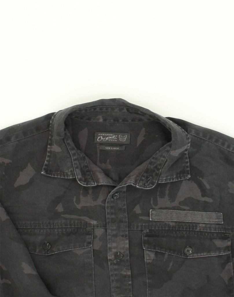 JACK & JONES Mens Military Jacket IT 50 Large Grey Camouflage Cotton | Vintage Jack & Jones | Thrift | Second-Hand Jack & Jones | Used Clothing | Messina Hembry 