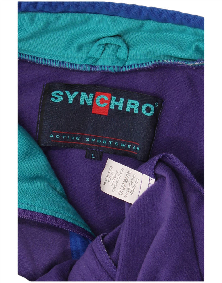 Synchro Mens Tracksuit Top Jacket Large Purple Colourblock Polyester