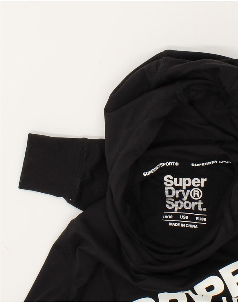 SUPERDRY Womens Graphic Hoodie Jumper UK 10 Small Black Polyester | Vintage Superdry | Thrift | Second-Hand Superdry | Used Clothing | Messina Hembry 