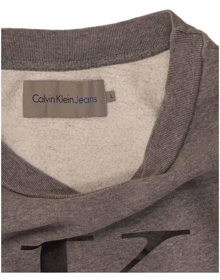 CALVIN KLEIN JEANS Mens Graphic Sweatshirt Jumper Large Grey Cotton