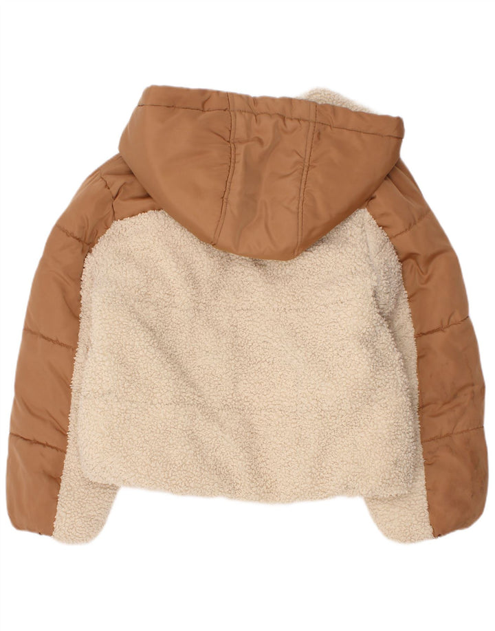 Dkny Girls Hooded Padded Jacket 5-6 Years Brown Colourblock Polyester