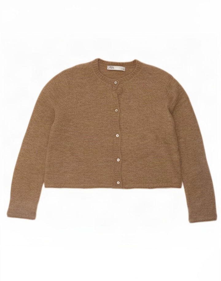 Zara Womens Crop Oversized Cardigan Sweater UK 10 Small Beige Polyamide