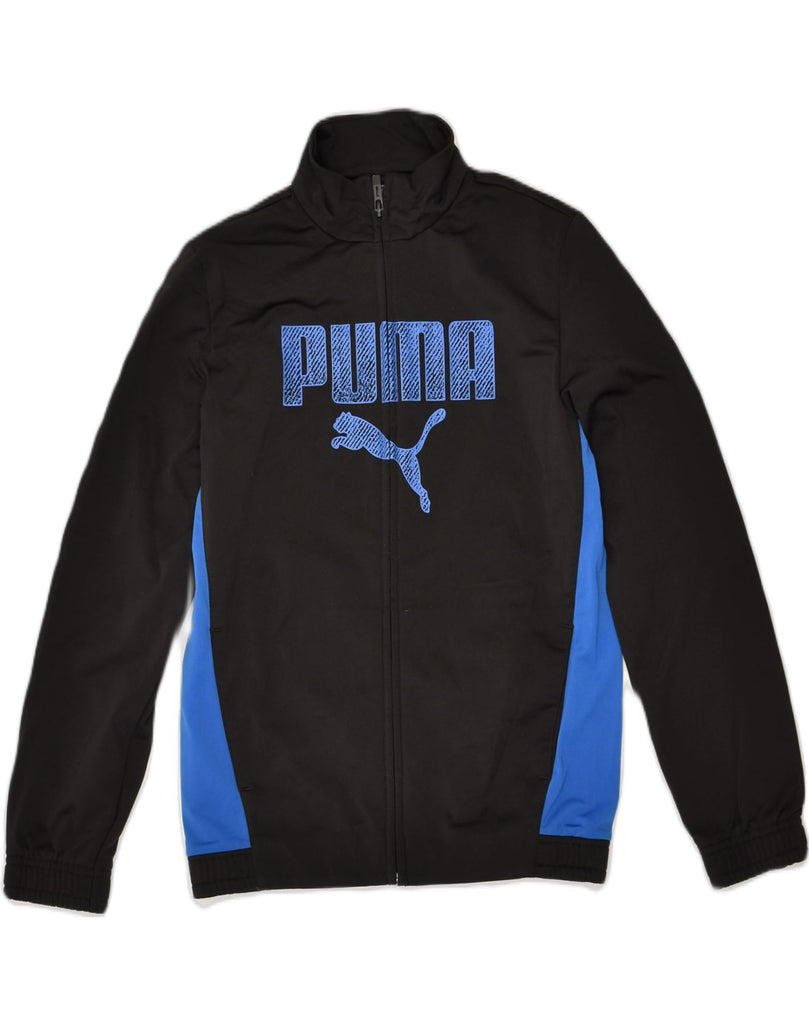 PUMA Boys Graphic Tracksuit Top Jacket 11-12 Years Black Colourblock | Vintage Puma | Thrift | Second-Hand Puma | Used Clothing | Messina Hembry 