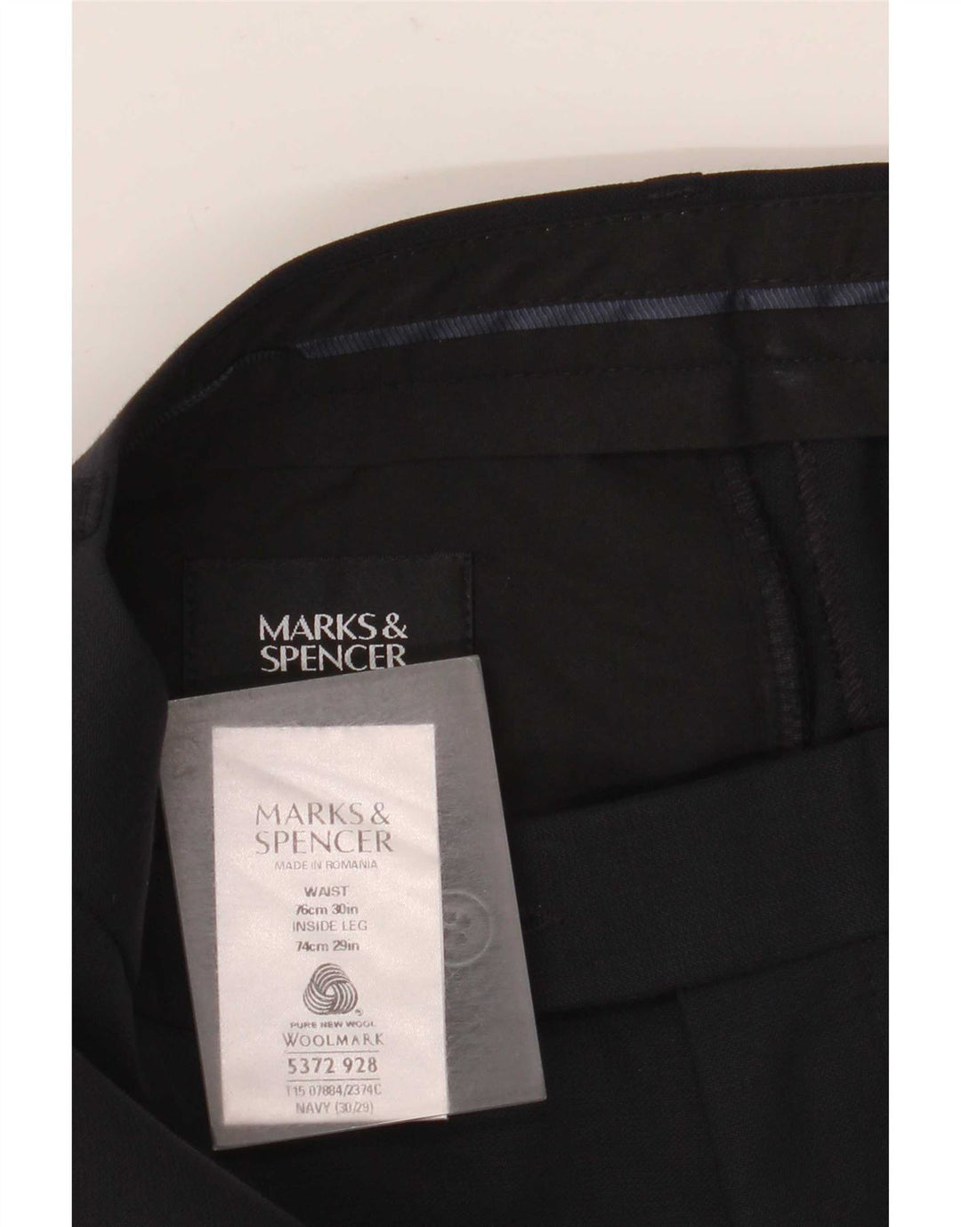 Marks & Spencer Mens Straight Suit Trousers W30 L29 Navy Blue New Wool
