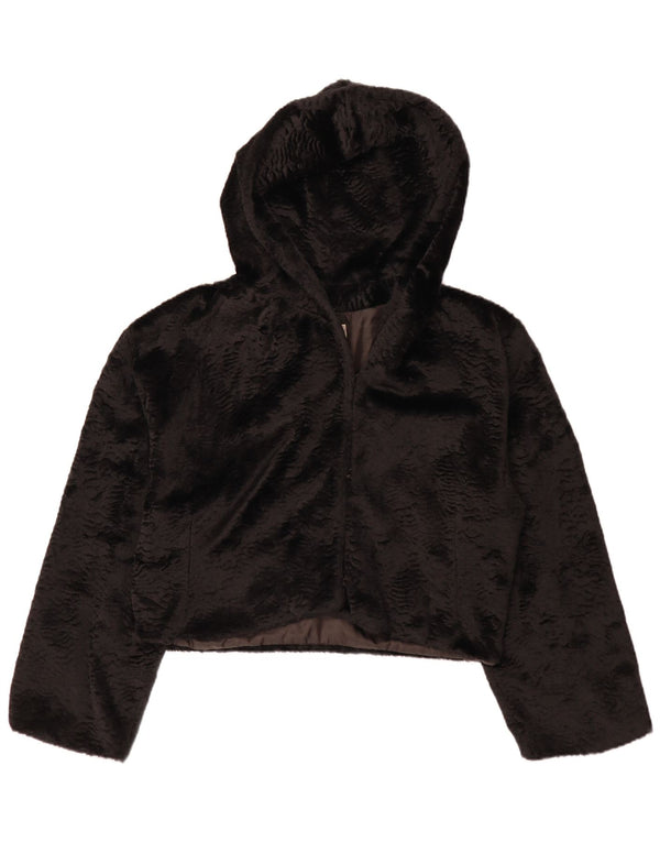 Vintage Womens Relaxed Fit Hooded Faux Fur Bolero Jacket UK 14 Large Black