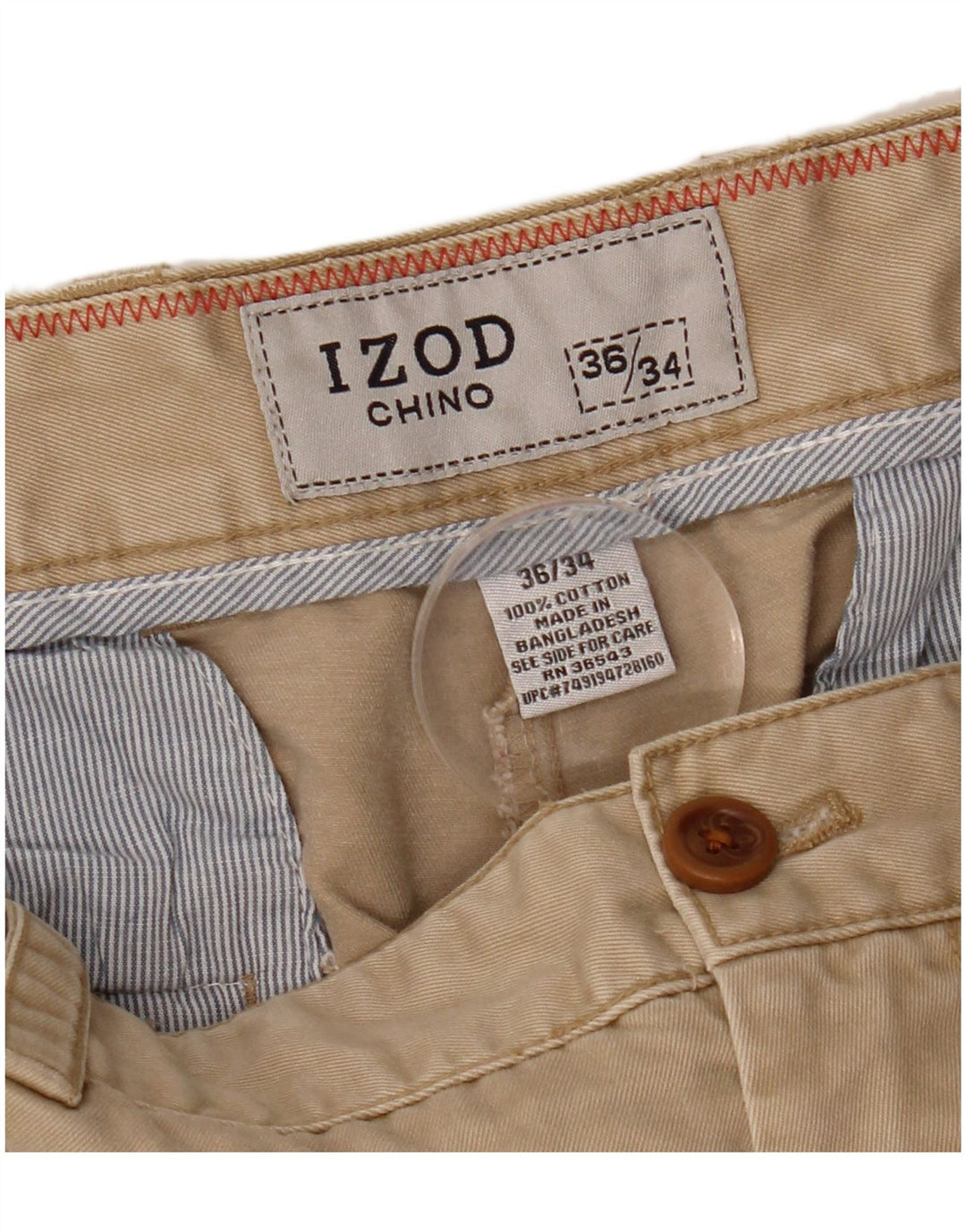 IZOD Mens Straight Chino Trousers W36 L34 Beige Cotton