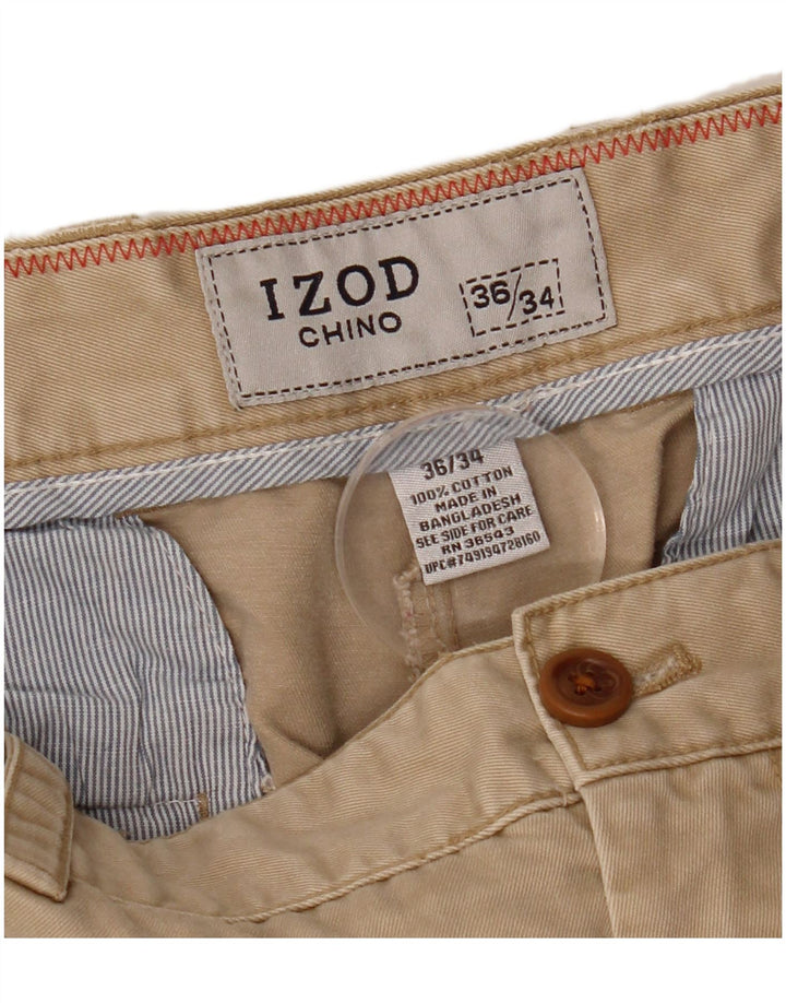 IZOD Mens Straight Chino Trousers W36 L34 Beige Cotton